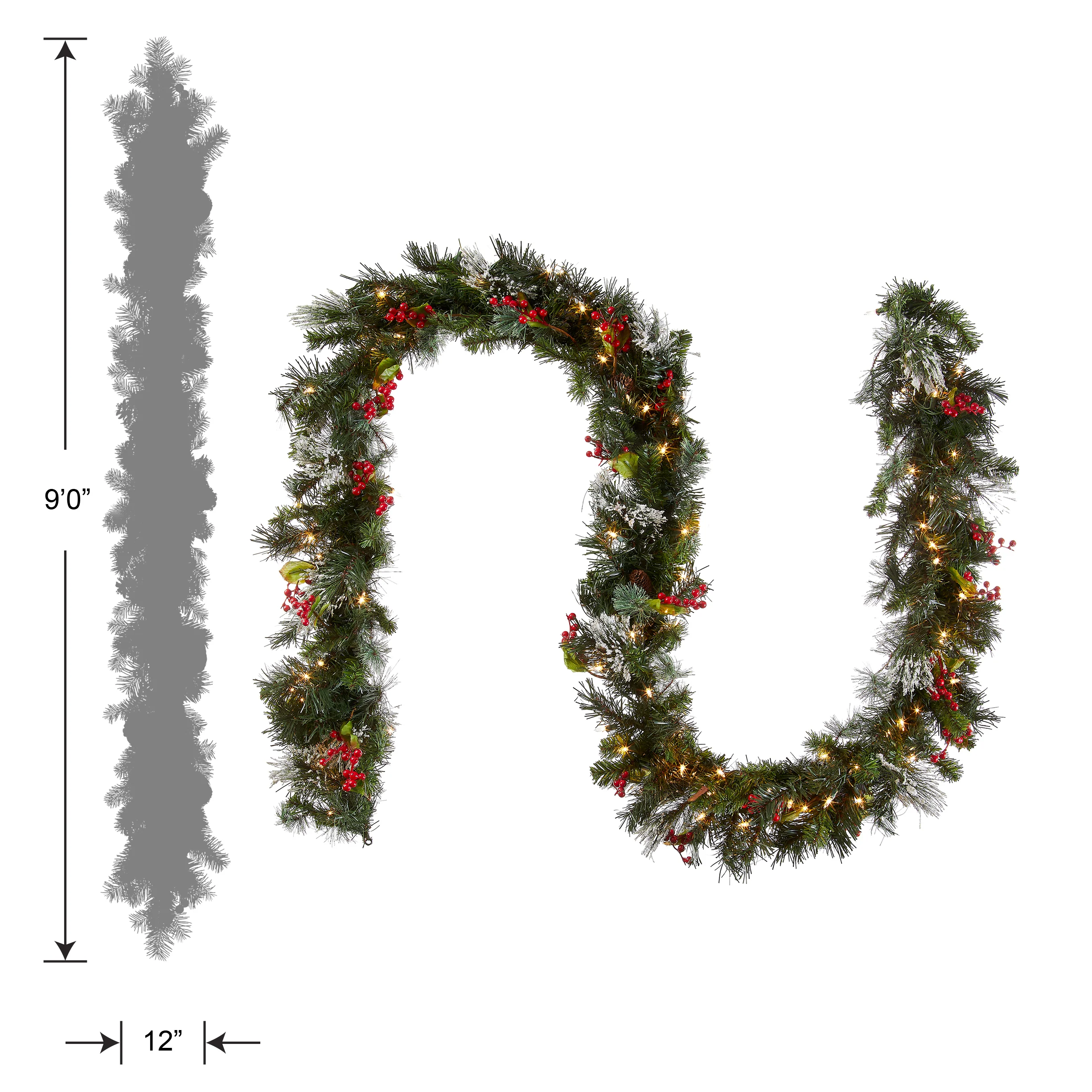 9 ft. Pre-Lit Wintry Pine Garland with Clear Lights, Plug-In - Image 4