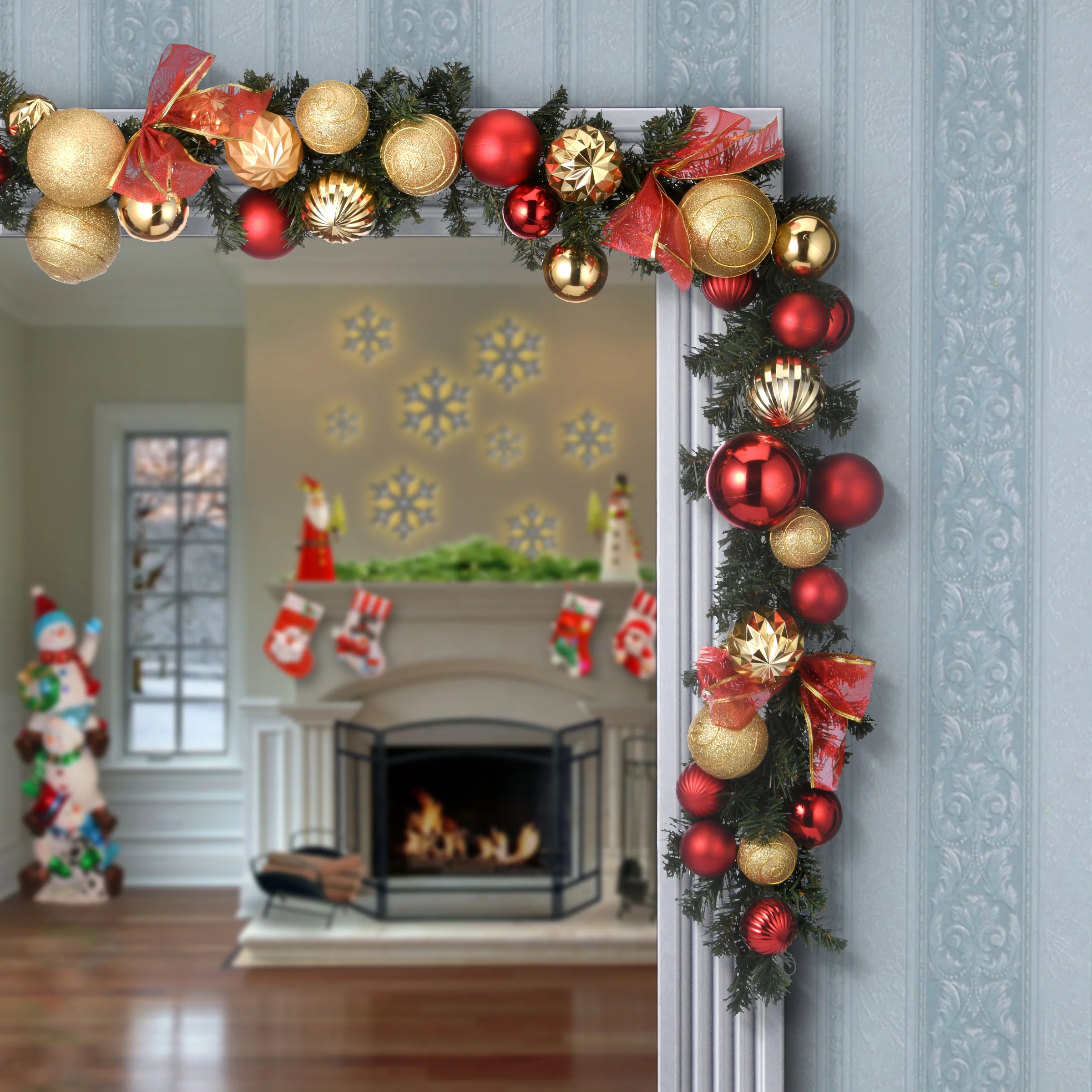 9 ft. Red and Green Ornament Garland - Image 2
