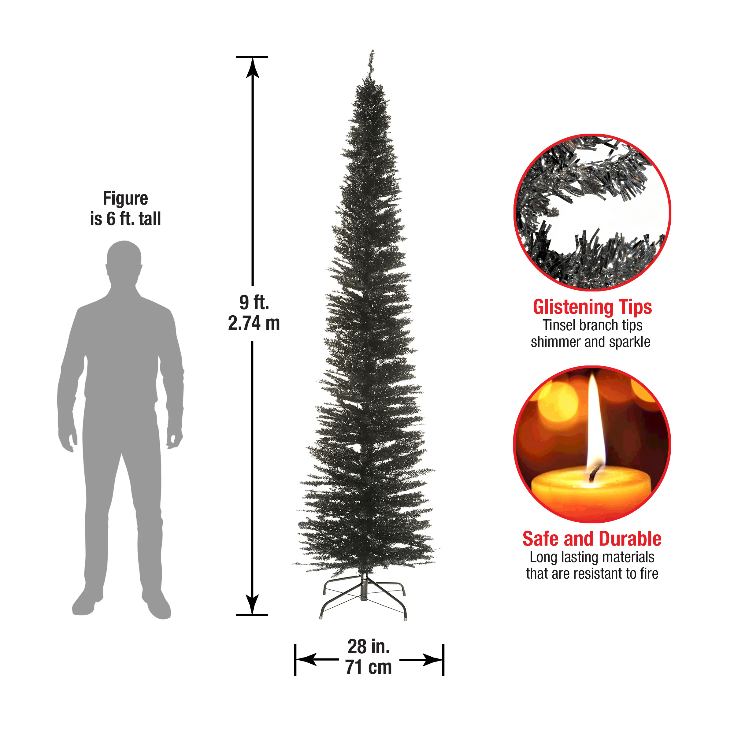9 ft. Tinsel Collection Black Tree - Image 4