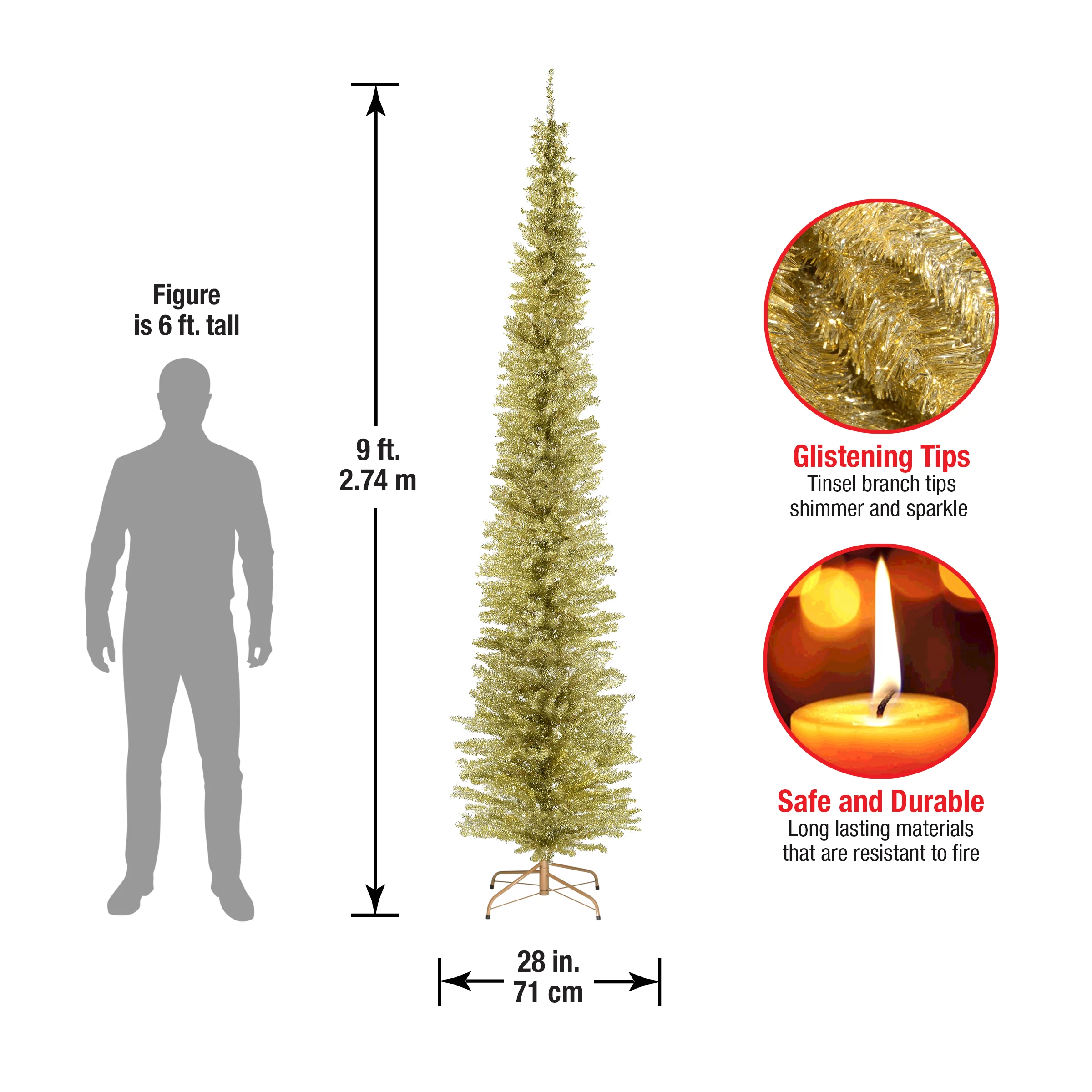 9 ft. Tinsel Collection Champagne Tree - Image 4