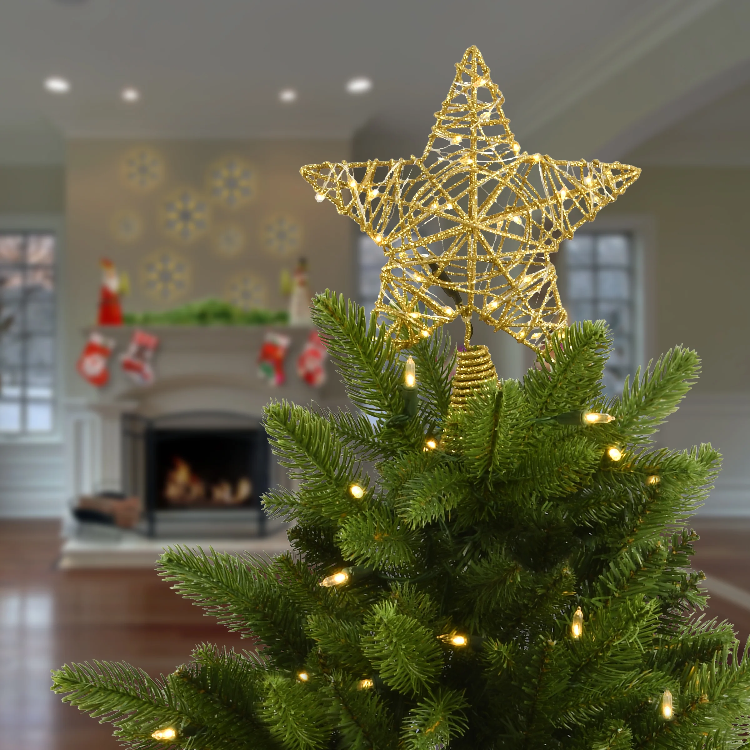 9 in. Gold Star Tree Top for Artificial Trees with Dual Color Lights, Plug-In - Image 2
