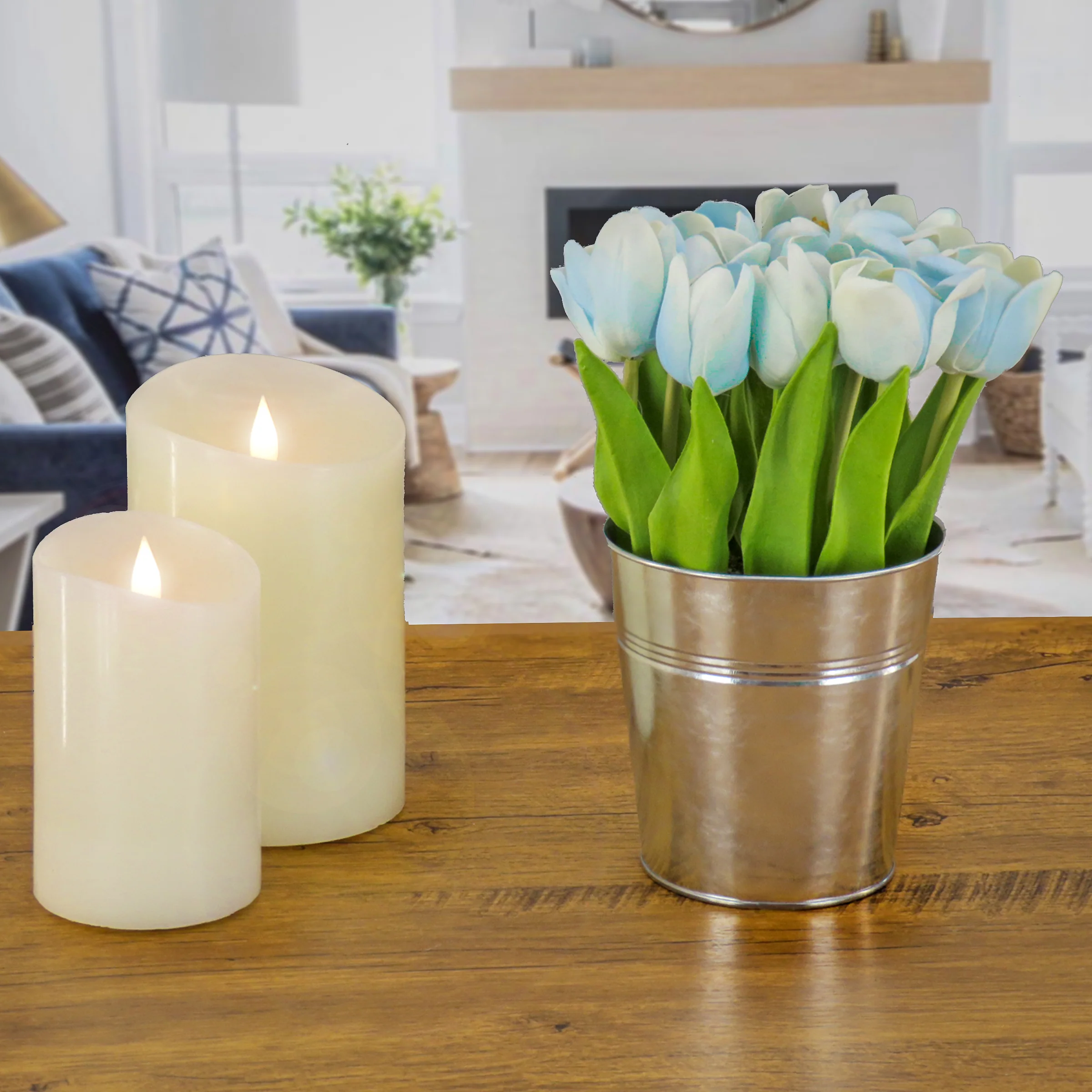 9 in. Spring Blue Tulip Bouquet in Metal Pot - Image 2