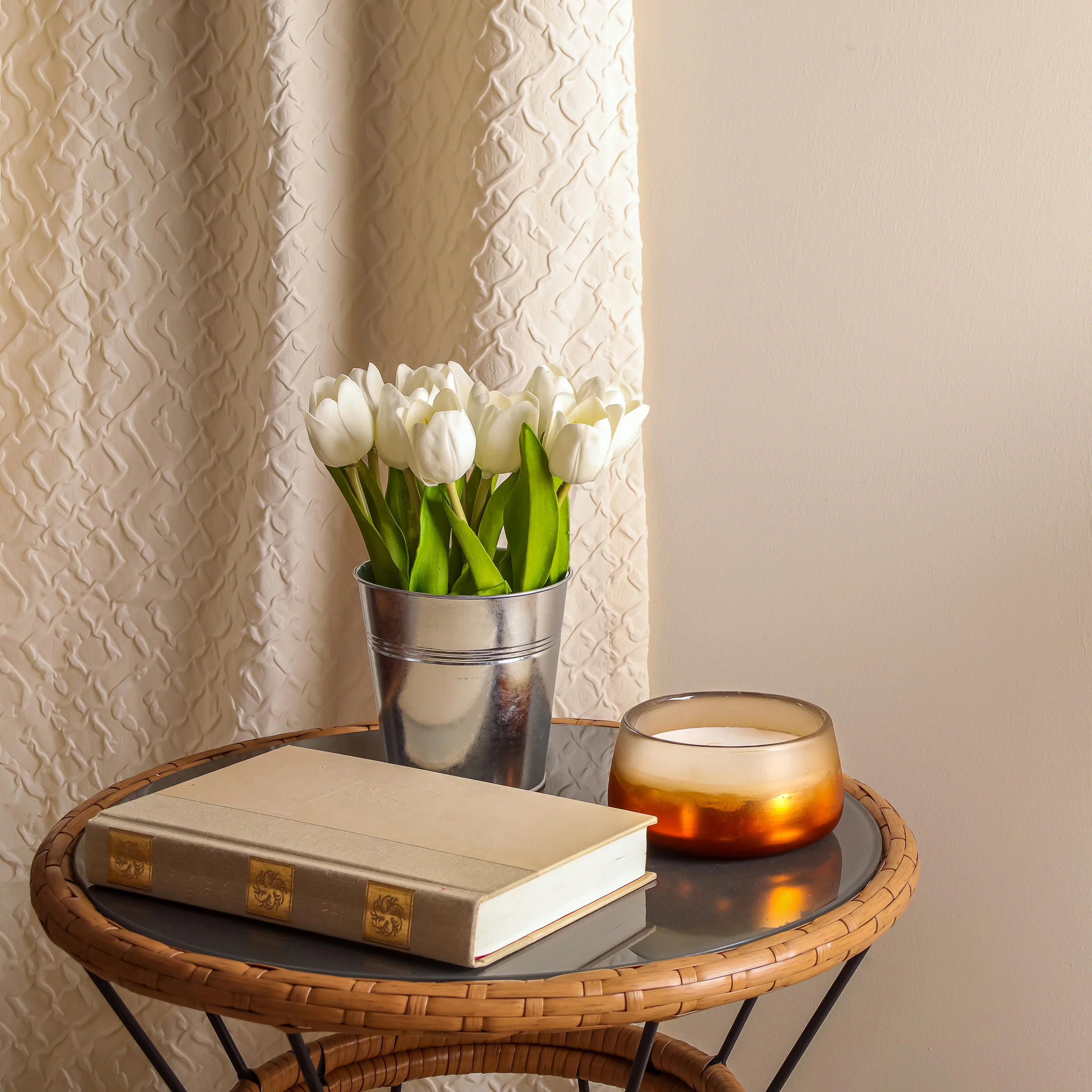 9 in. Spring White Tulip Bouquet in Metal Pot - Image 2