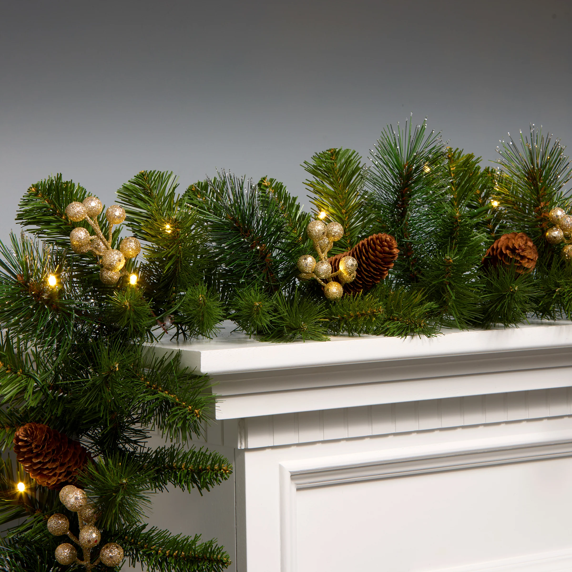 9ft. Crestwood Gold Spruce Garland with Clear Lights, Plug-In - Image 2