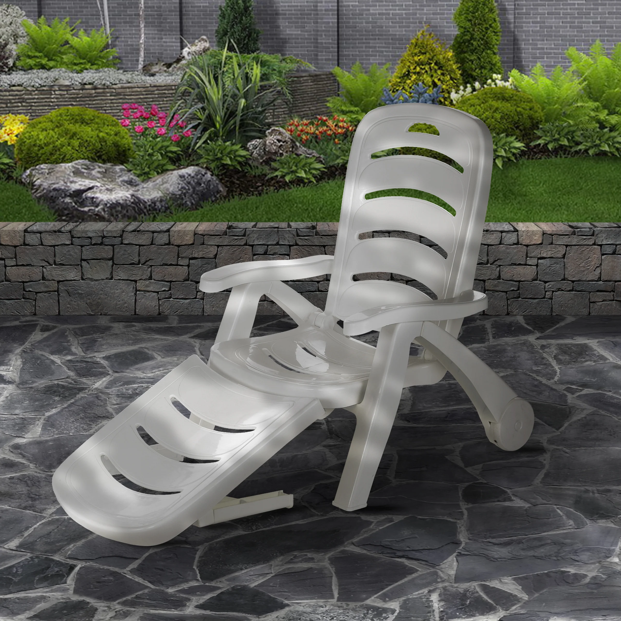 77x30x40 in. White Plastic Foldable All Weather Chaise Lounge Chair - Image 2