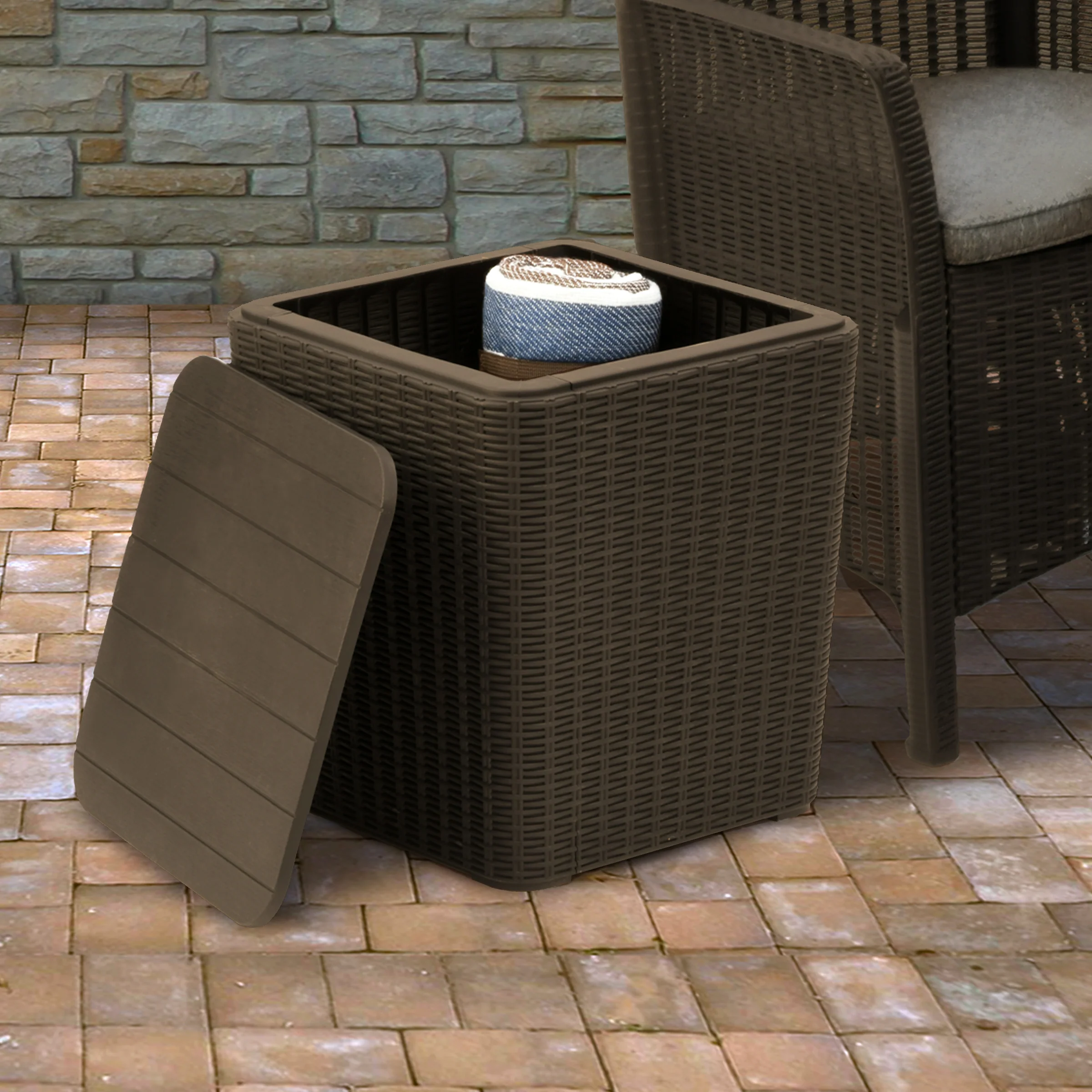 43L Capacity Arendal Collection Wicker Texture All-Weather Storage Box - Image 2