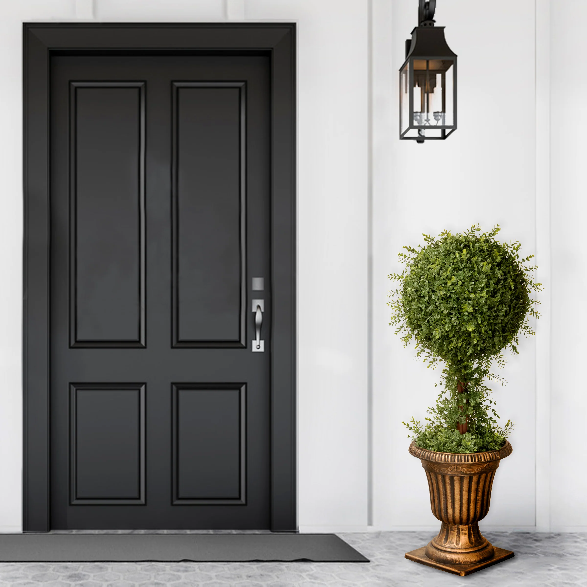 36 in. Mini Tea Leaf 1 Ball Topiary in a Black & Gold Urn - Image 2