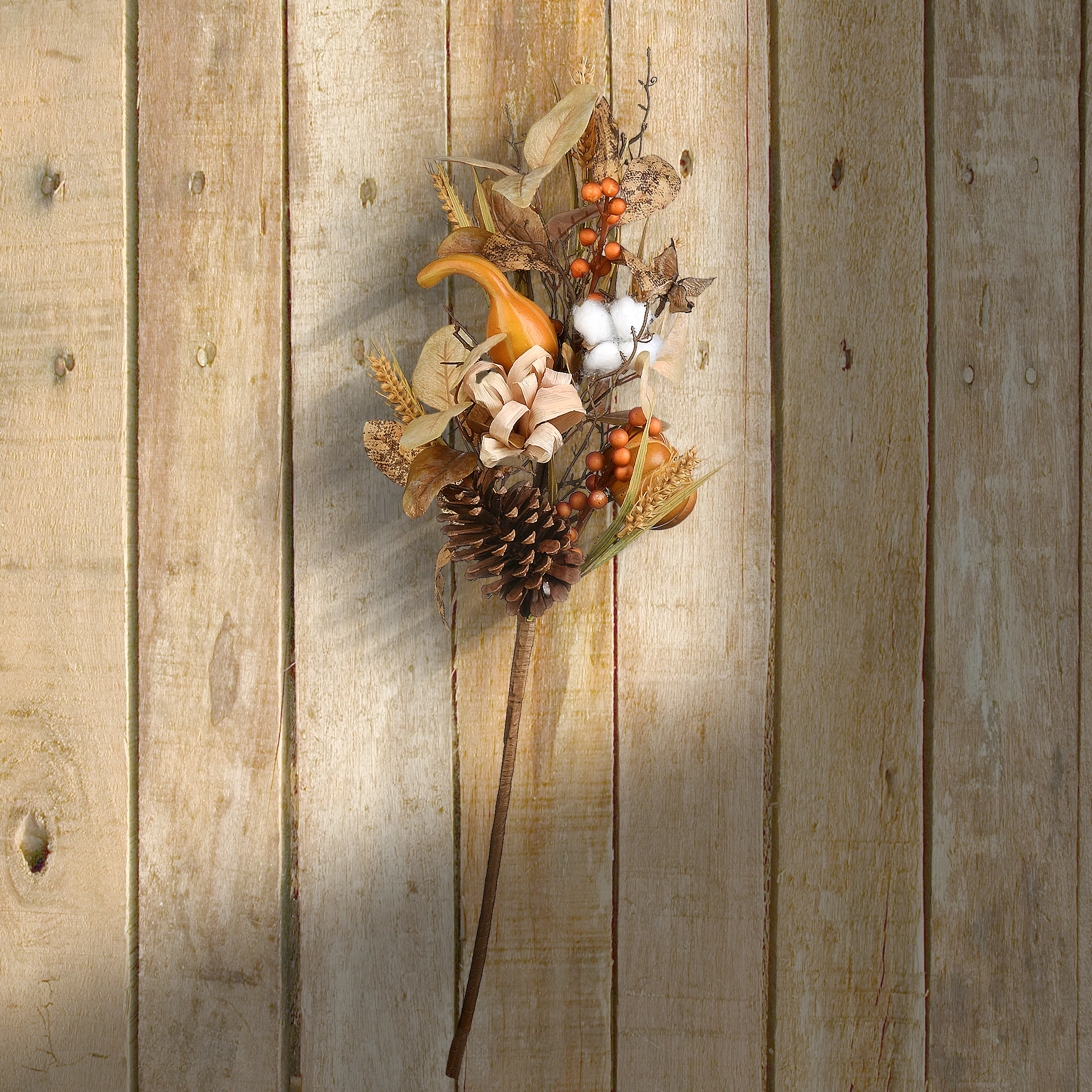 28 in. 2-Piece Fall Bouquet, Decorated with Gourds, Berry Clusters, Pine Cones, Assorted Leaves - Image 2