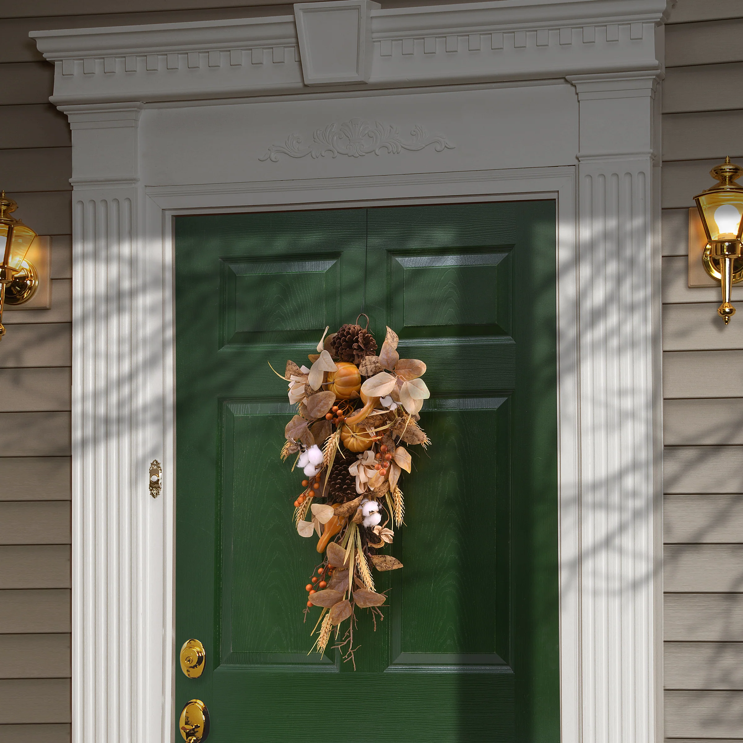 30 in. Fall Teardrop with Pine Cones, Berry Clusters, Pumpkins, Assorted Leaves - Image 2