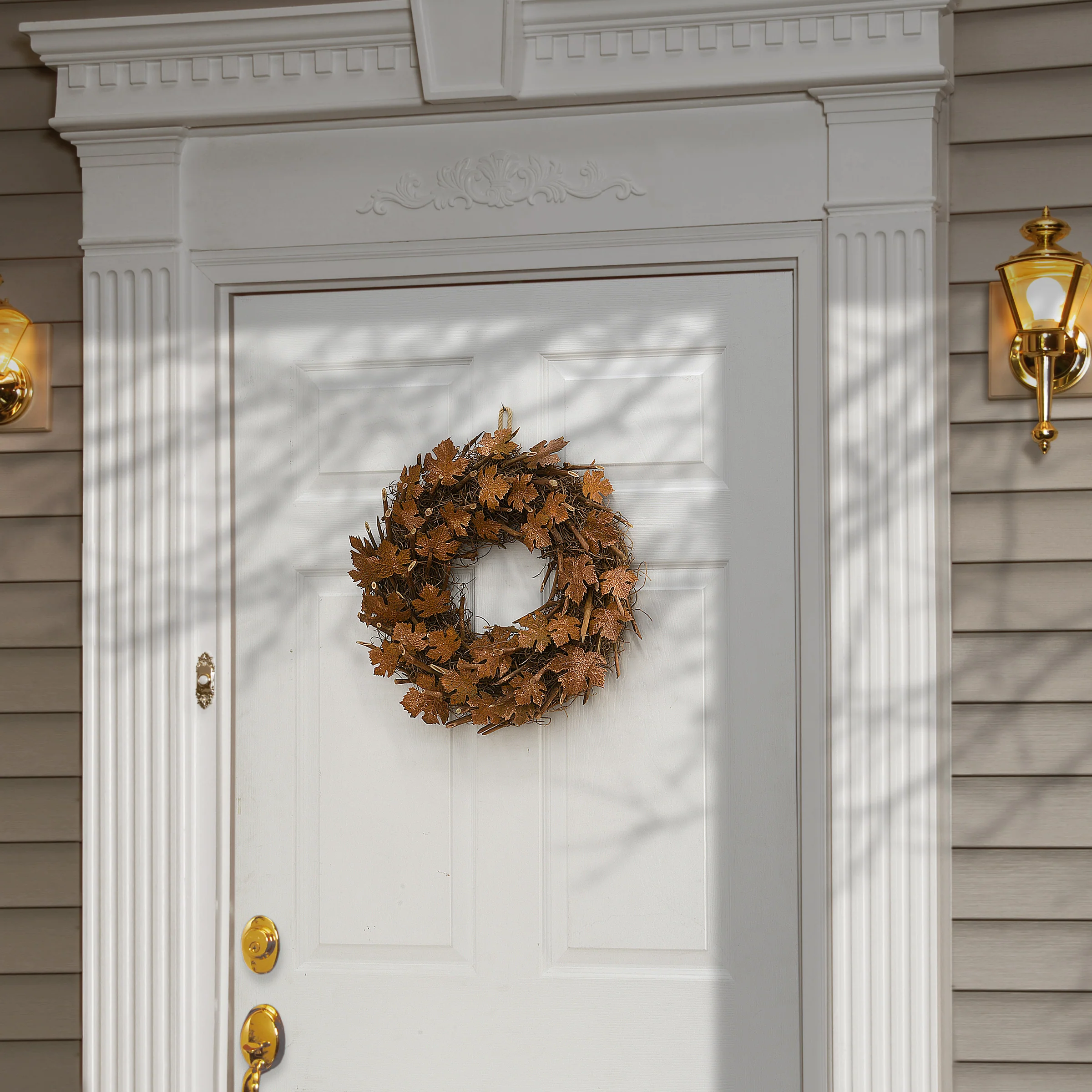 18 in. Fall Wreath with Brown Maple Leaves - Image 2