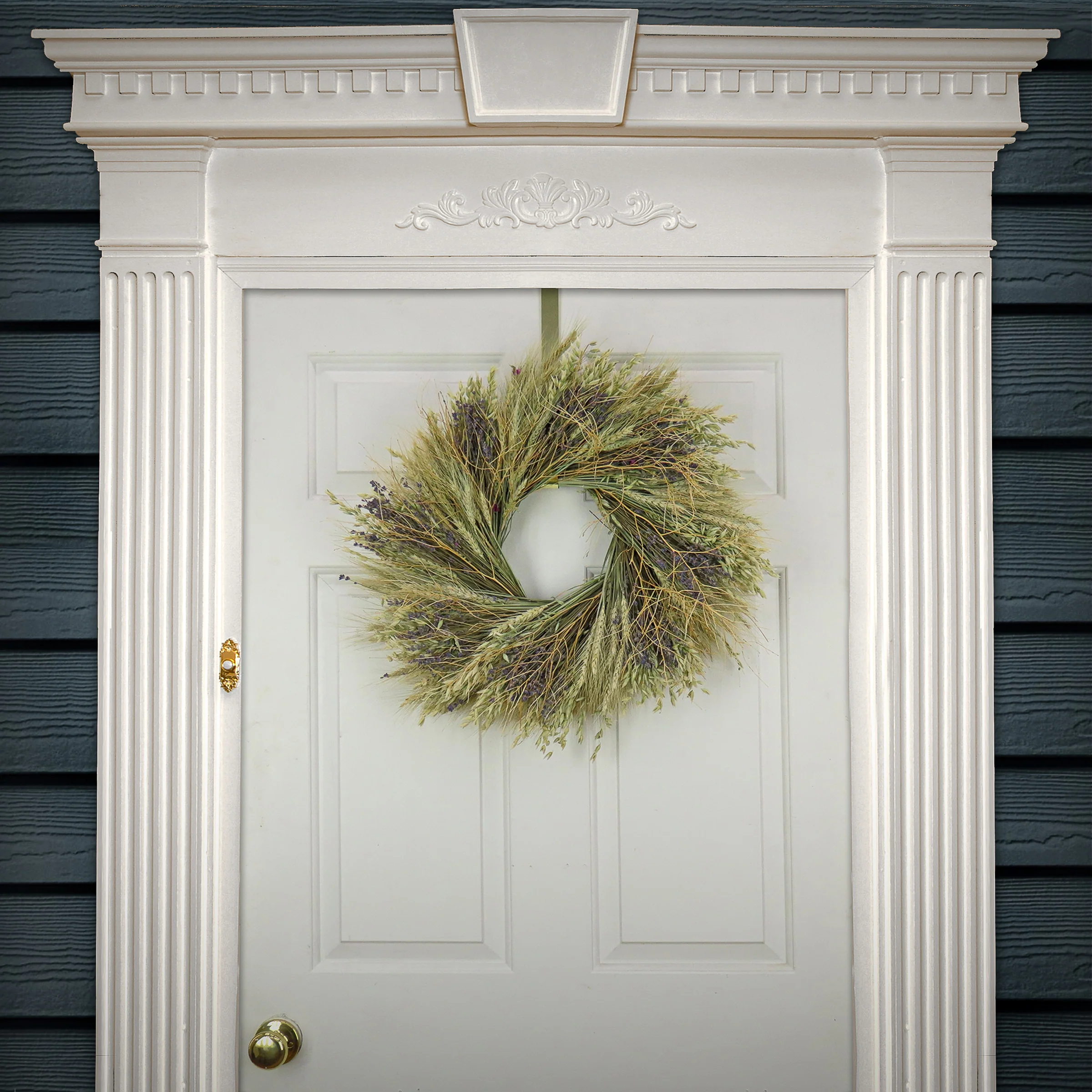 20 in. Spring Wreath with Wheat Stalks, Lavender, and Leafy Greens - Image 2