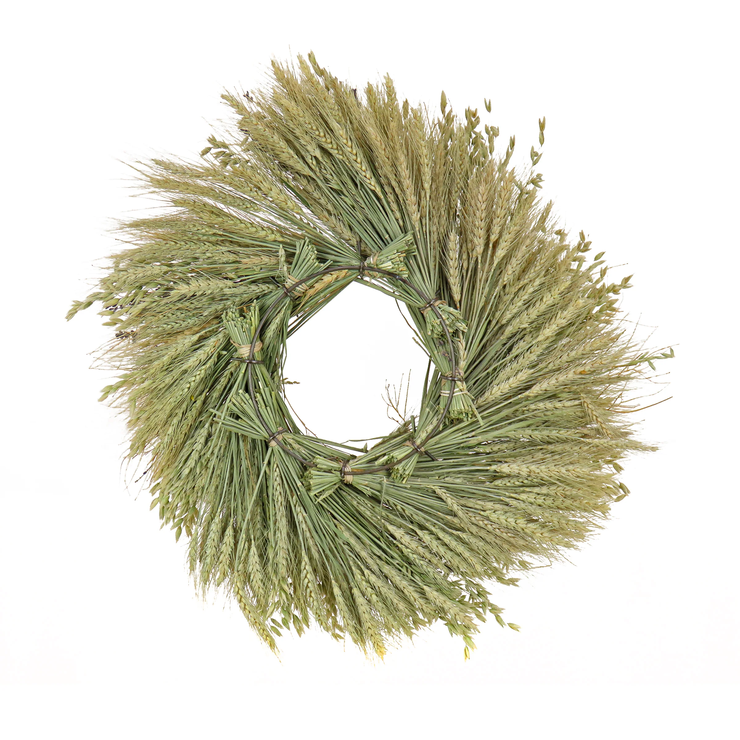 20 in. Spring Wreath with Wheat Stalks, Lavender, and Leafy Greens - Image 4