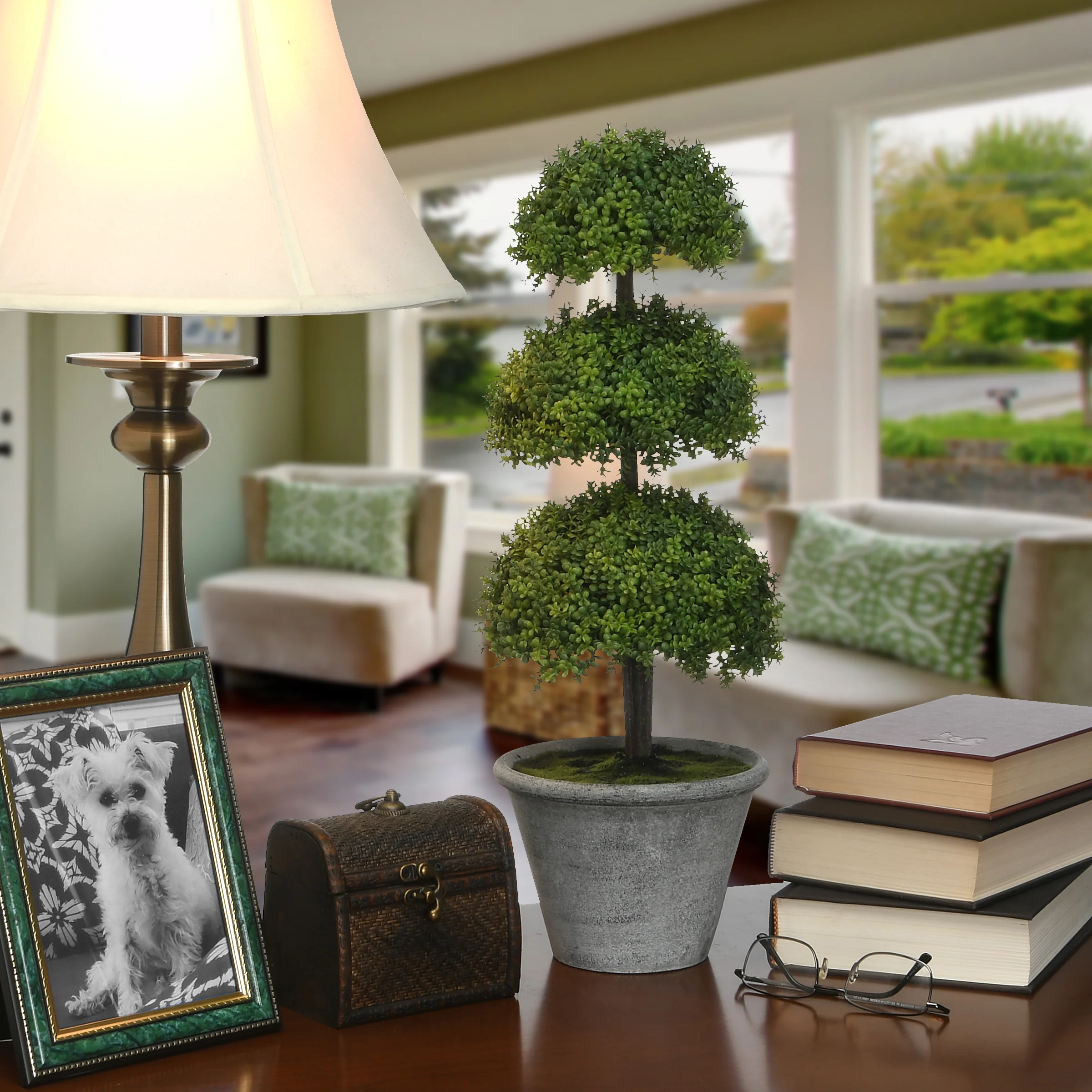 20 in. Three Ball Topiary in a Distressed Pot Base - Image 2