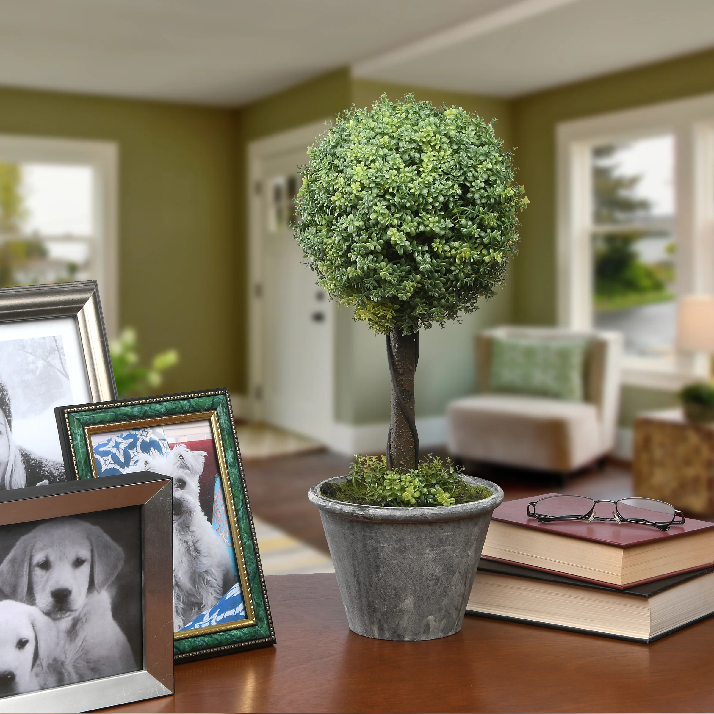 18 in. Single Ball Topiary in a Distressed Pot Base - Image 2