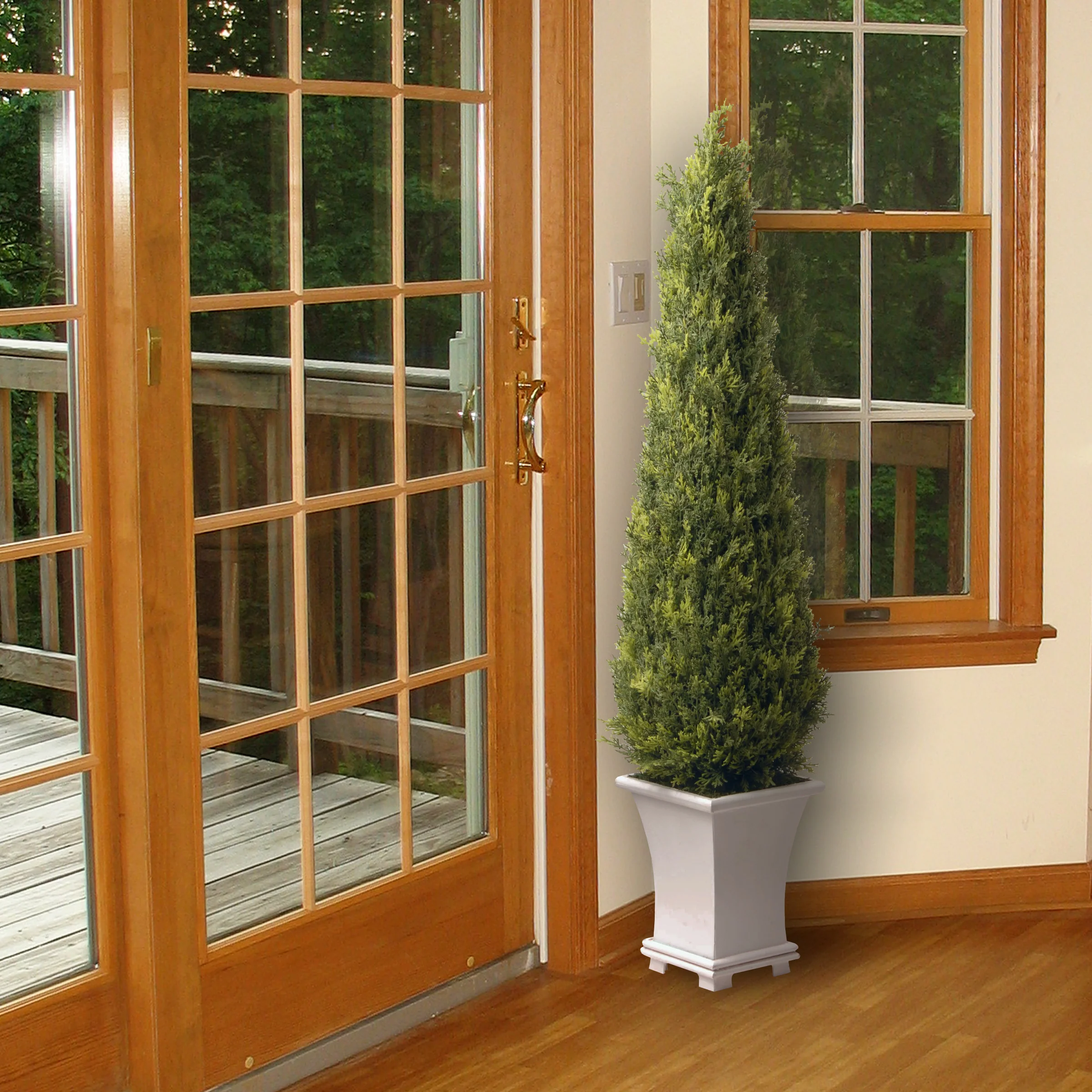 42 in. Juniper Topiary Entrance Tree in a Stylish Wooden White Base - Image 2