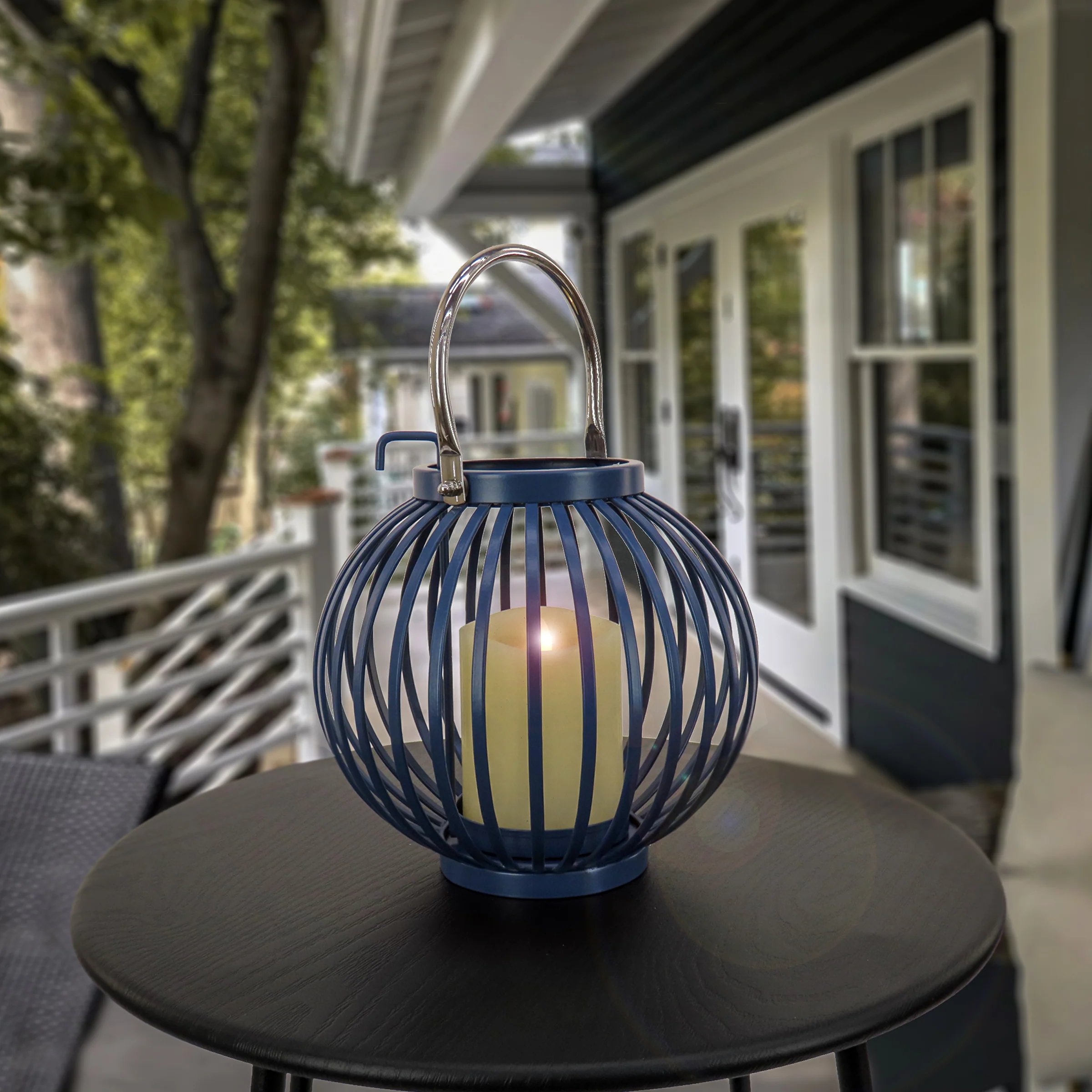 10 in. Modern Design and Finish Dark Blue Outdoor Lantern Candleholder - Image 2