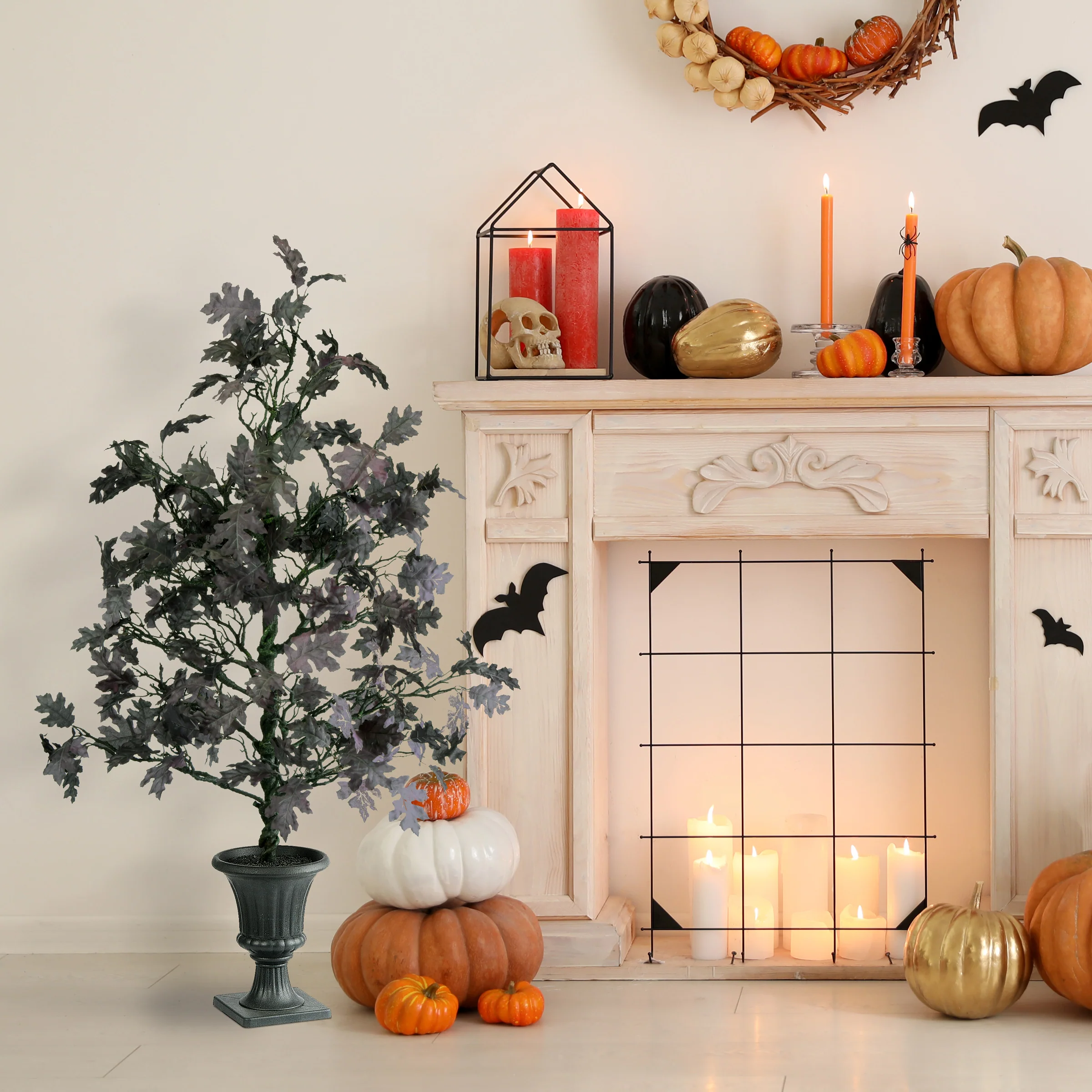 4 ft. Halloween Black Oak Tree in a Black Urn Base - Image 2