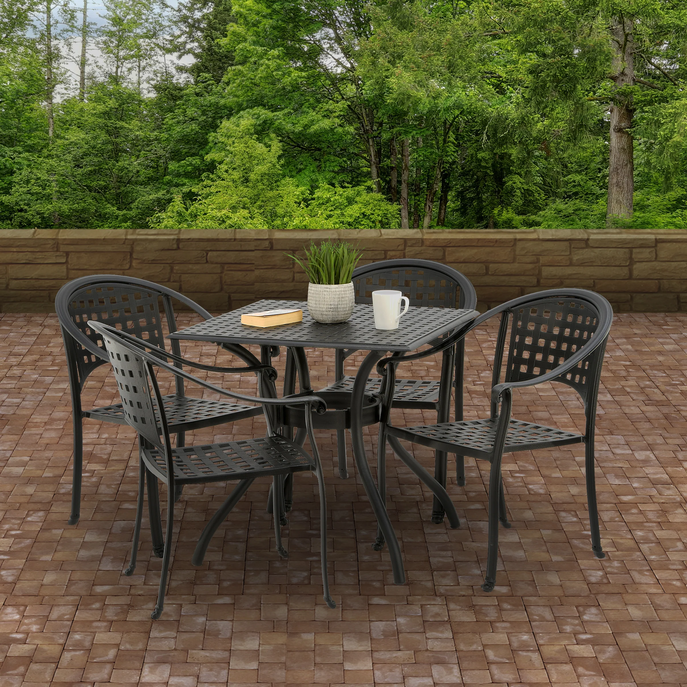 32x32x30 in. Bourton Small Space Cast Aluminum Straight Mesh All-Weather Dining Table, Seats 4, Bourton Collection - Image 2