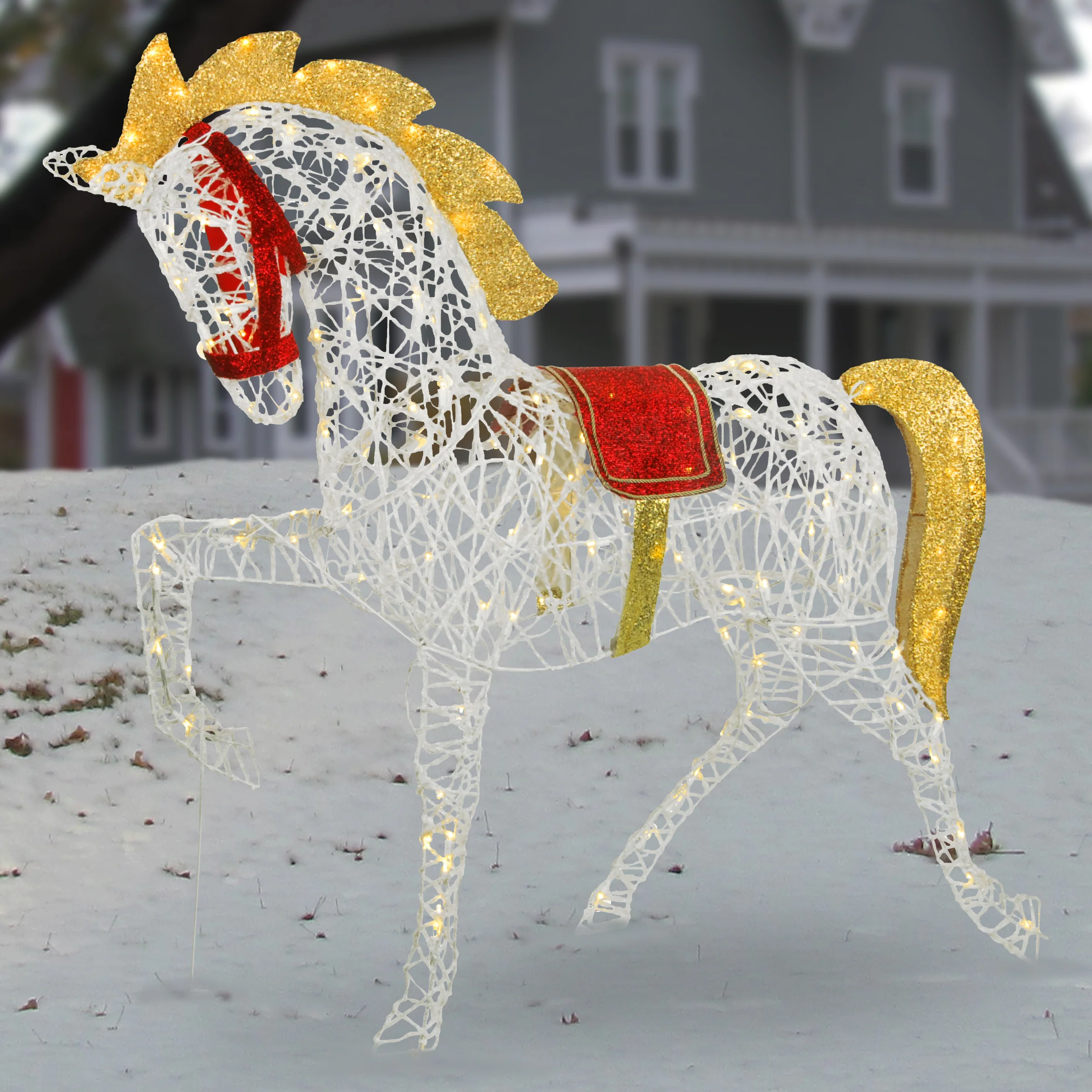 48 in. White Glittered Horse with LED Lights - Image 2