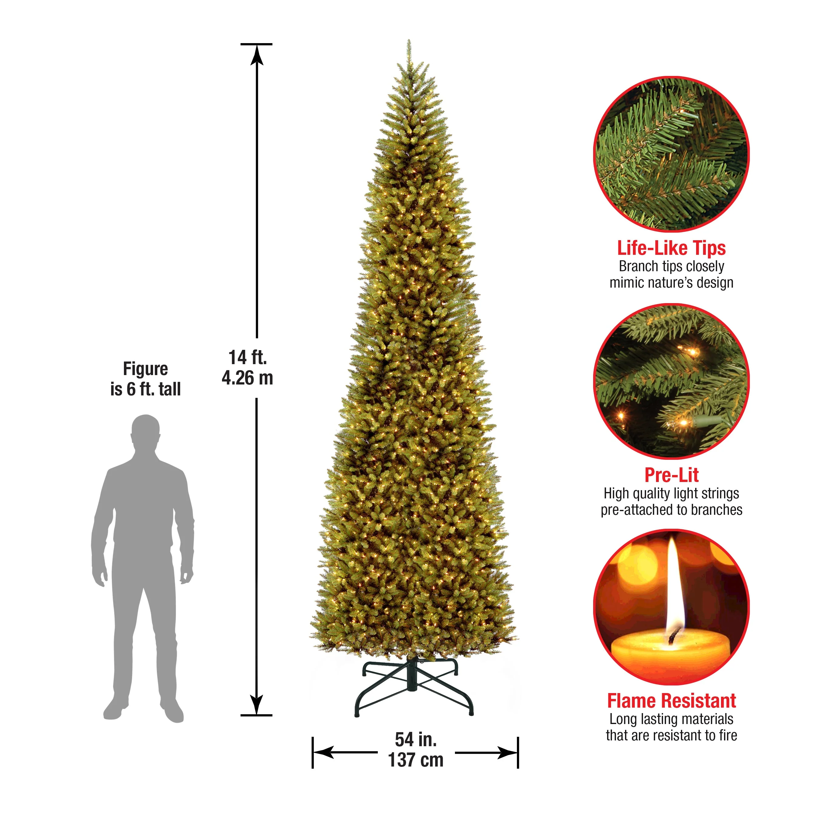 14 ft. Pre-Lit Kingswood Fir Pencil Tree with Clear Lights, Plug-In - Image 5