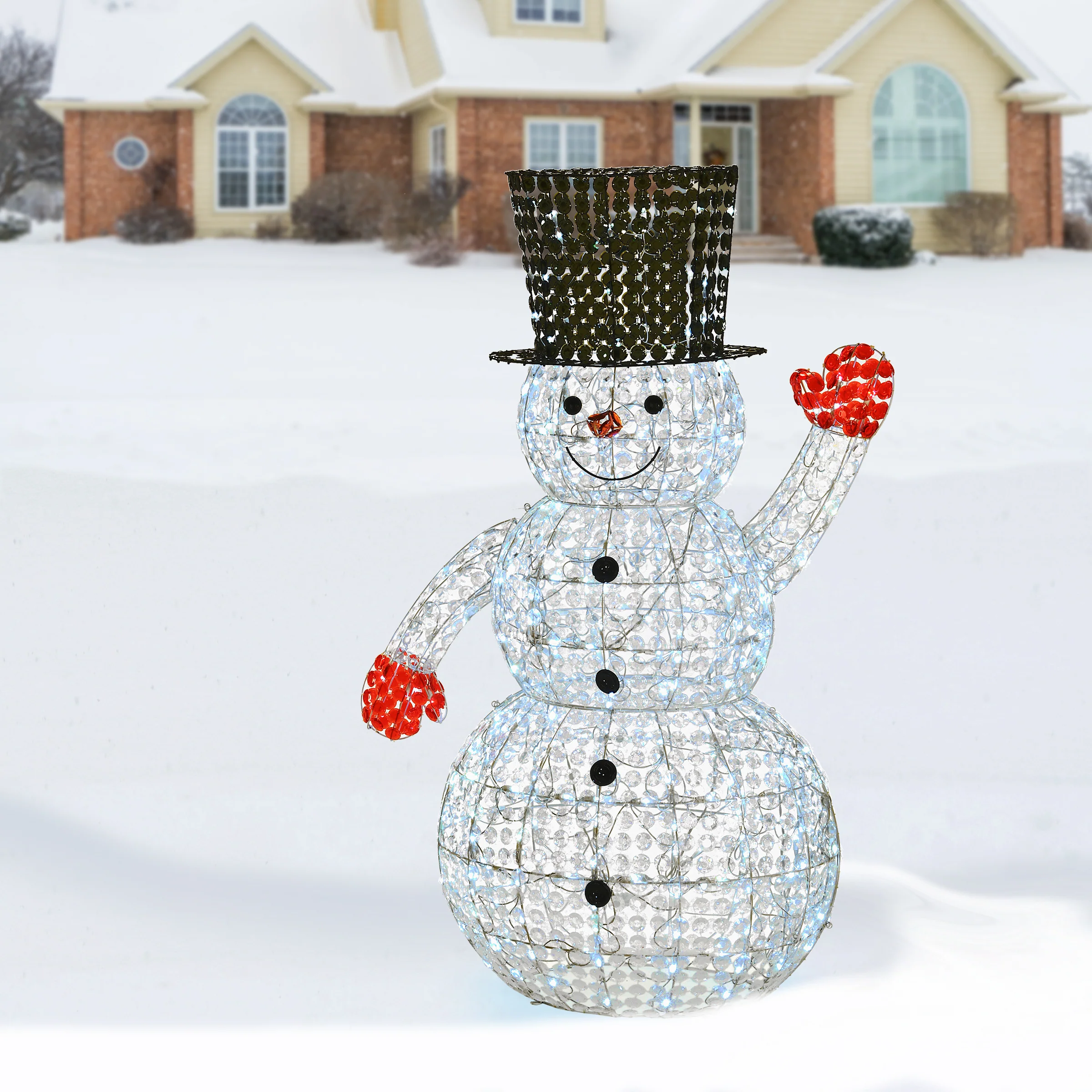 60 in. Crystal Bead Snowman with LED Lights - Image 2