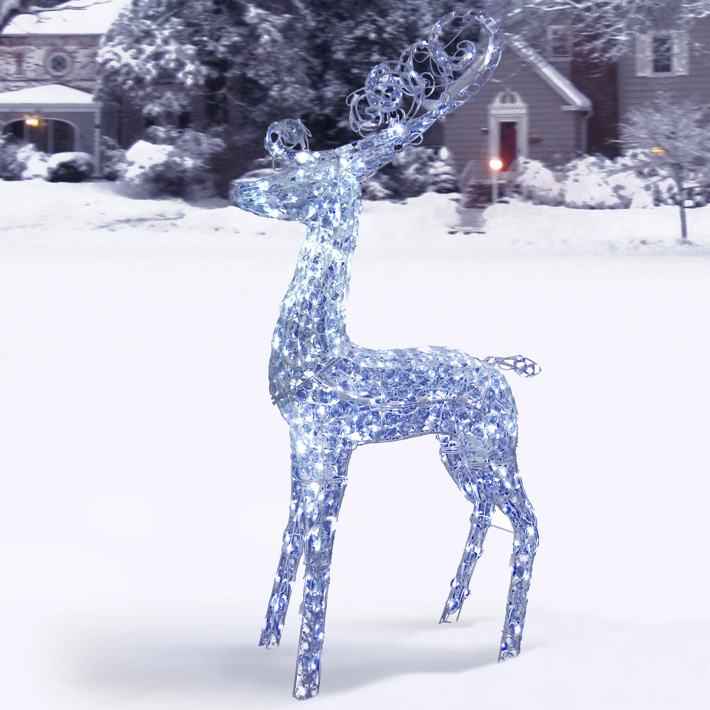 60 in. Ice Crystal Bead Standing Deer with LED Lights - Image 2