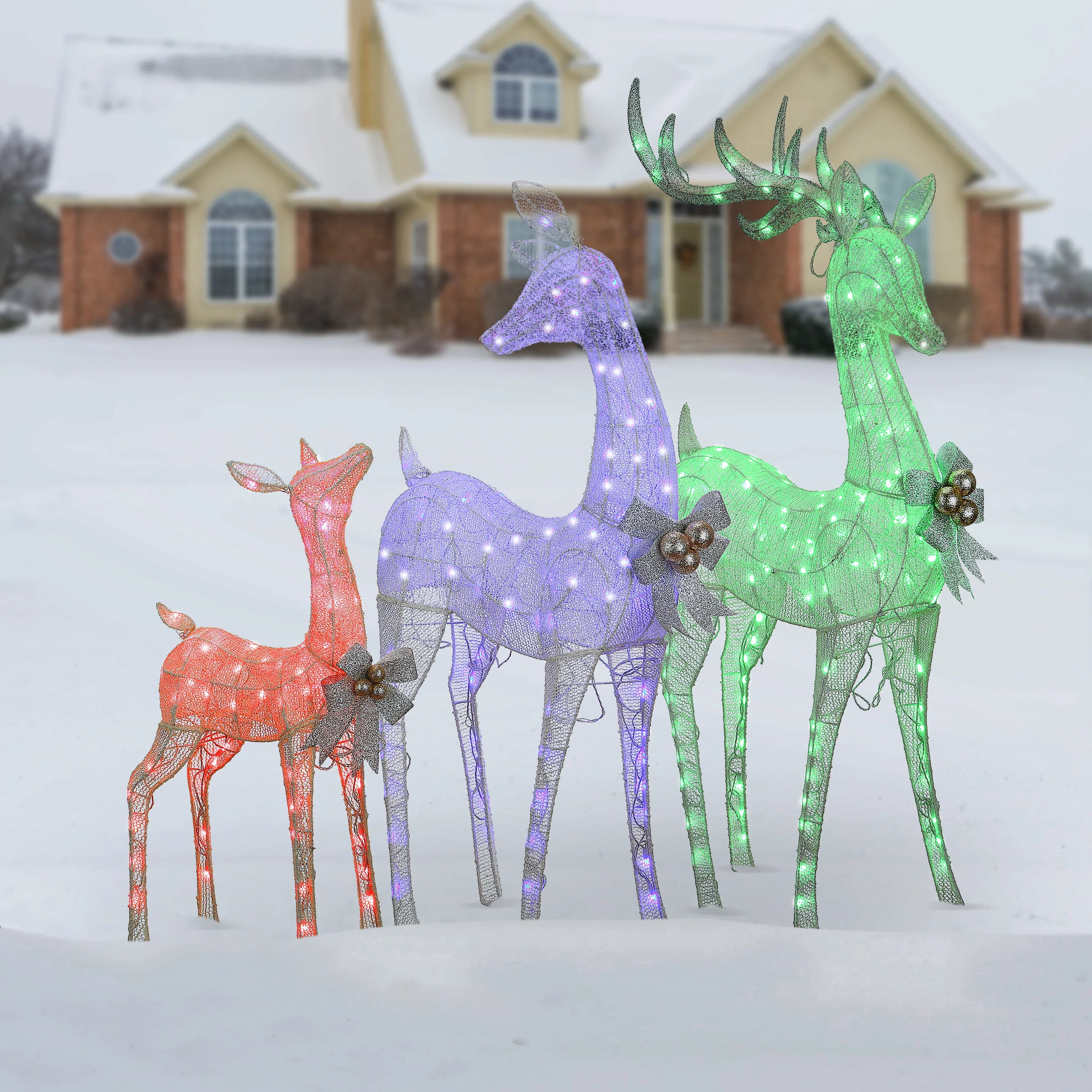 36 in., 52 in. and 60 in. Mesh Glittered Deer Family with LED Lights, Plug-In - Image 2