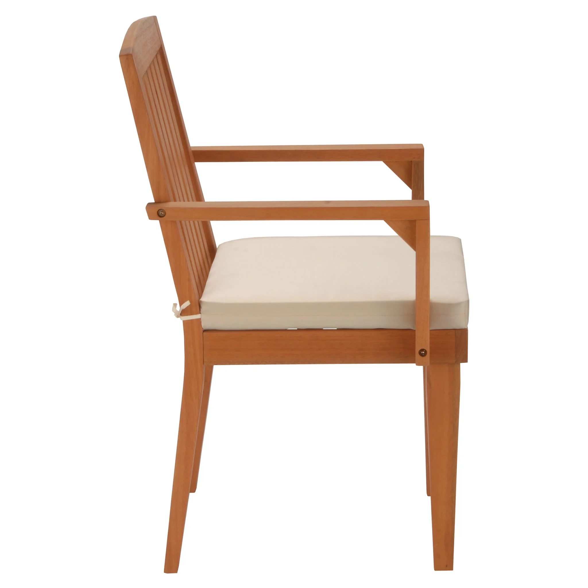 Eucalyptus Grandis Wood Dining Armchair, Natural Color with Beige Cushion - Image 4