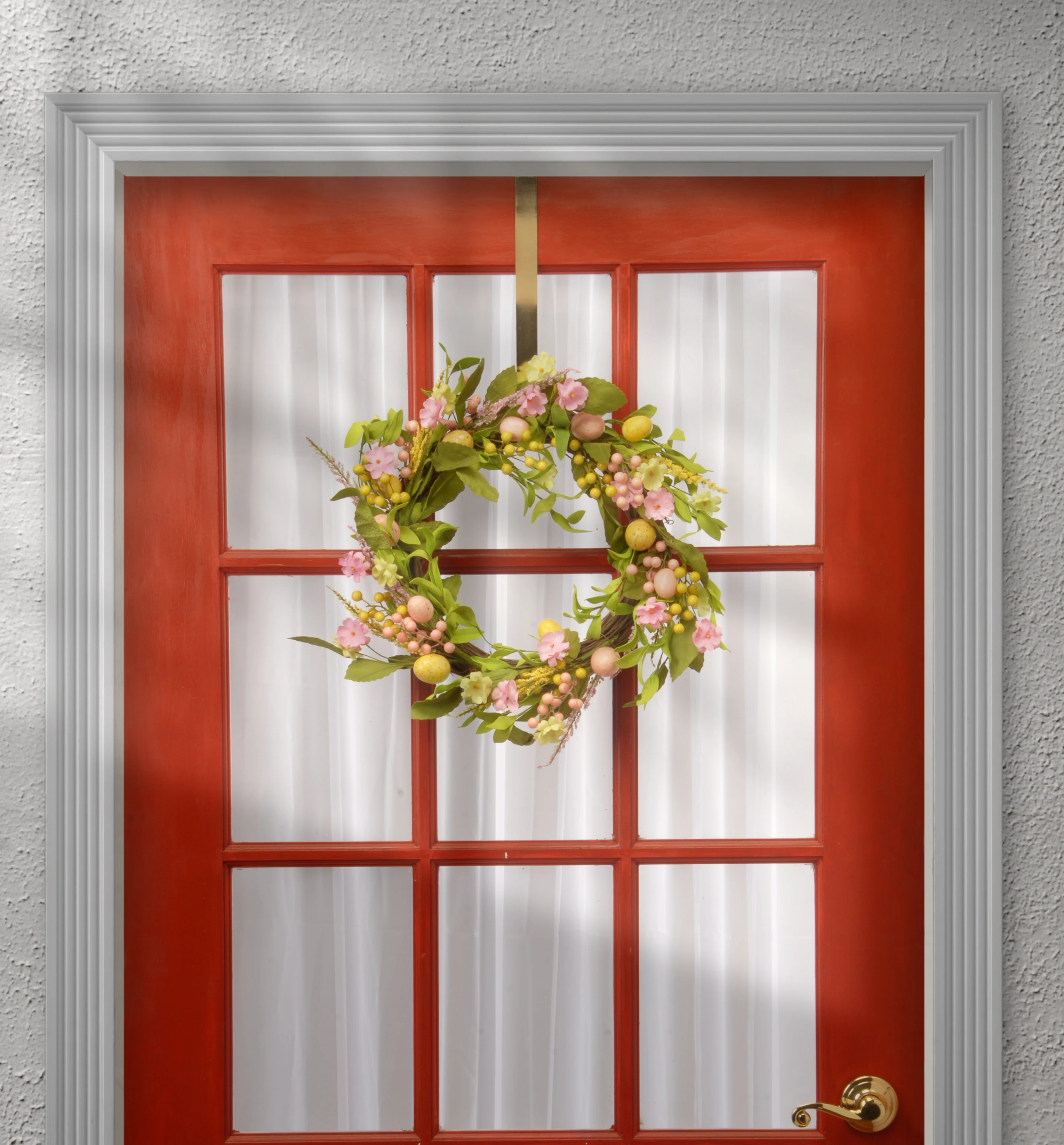 22 in. Easter Wreath Decorated with Pastel Eggs, Flower Blooms, Berry Clusters - Image 2