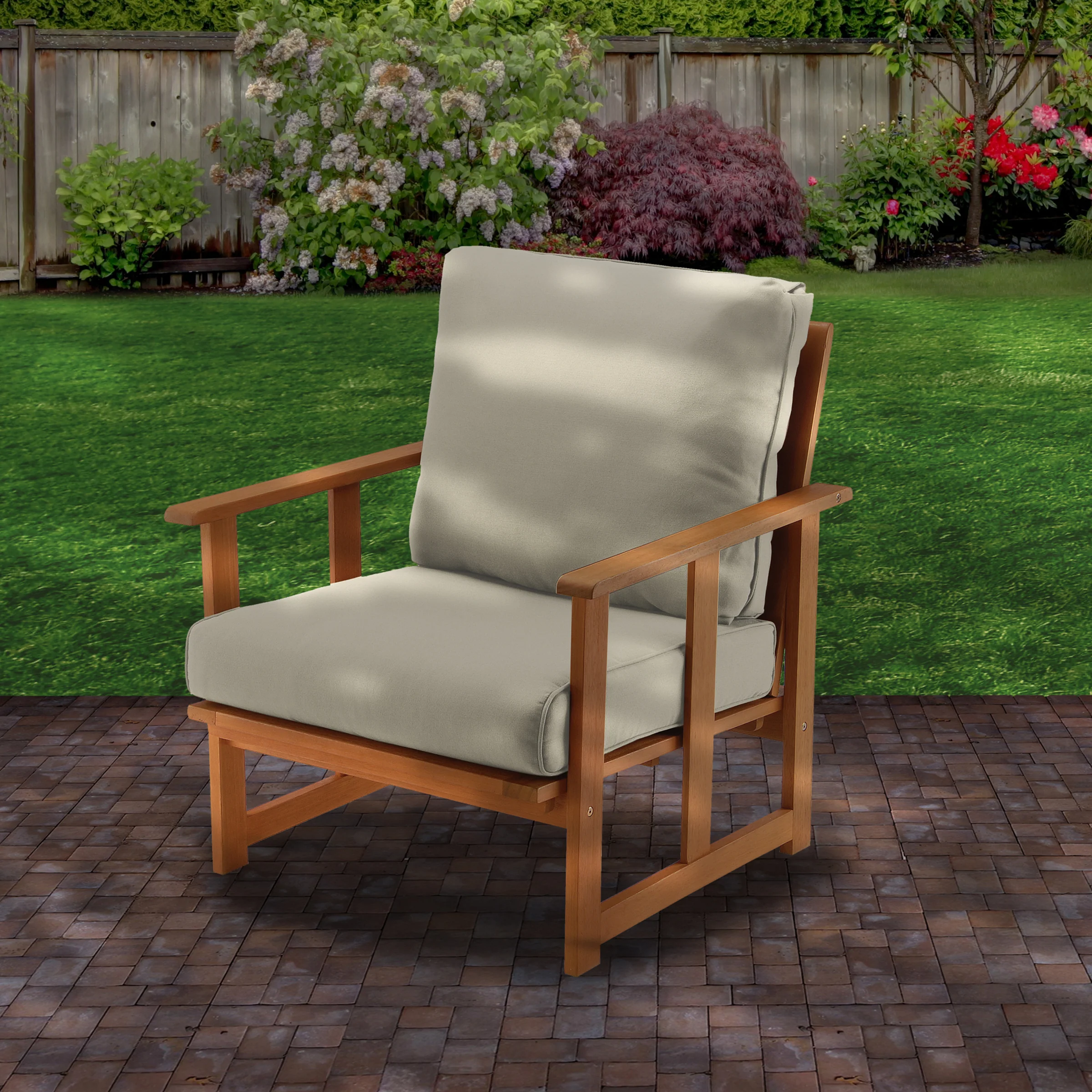31x31x33 in. Eucalyptus Grandis Wood Club Chair, Natural Color, Beige Cushions - Image 2