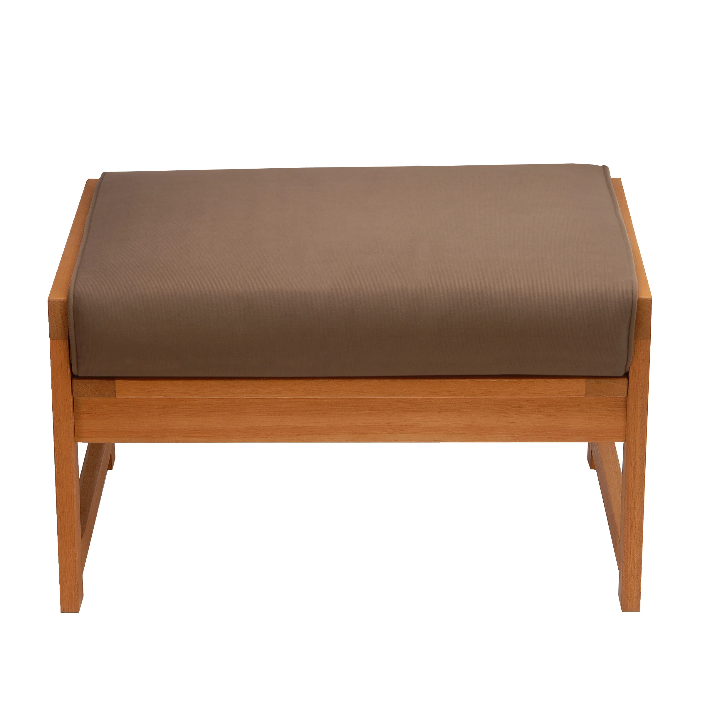 28x21x16 in. Eucalyptus Grandis Wood Ottoman, Natural Color, Beige Cushion - Image 3