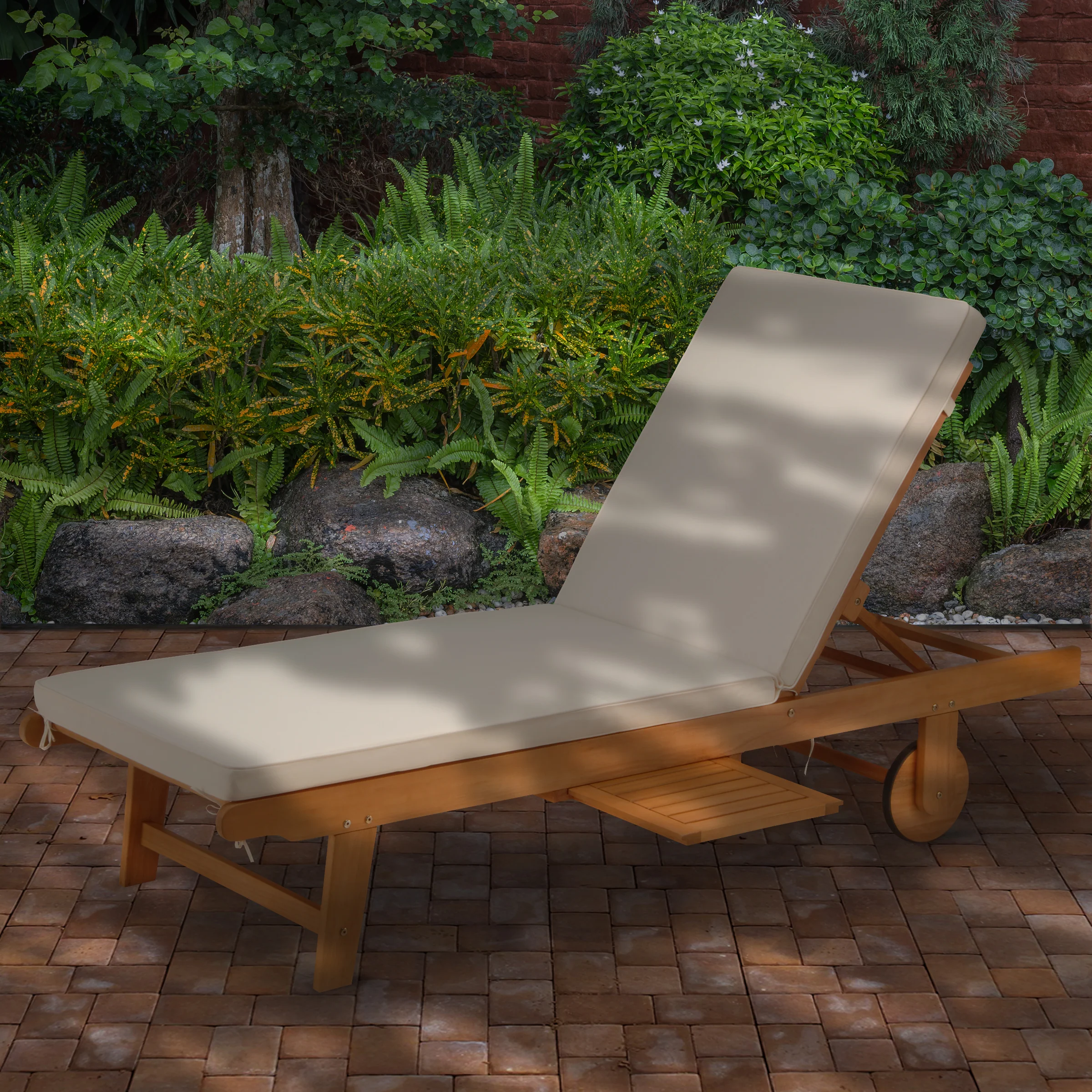 Eucalyptus Grandis Wood Reclining Sun Lounger, Beige - Image 2
