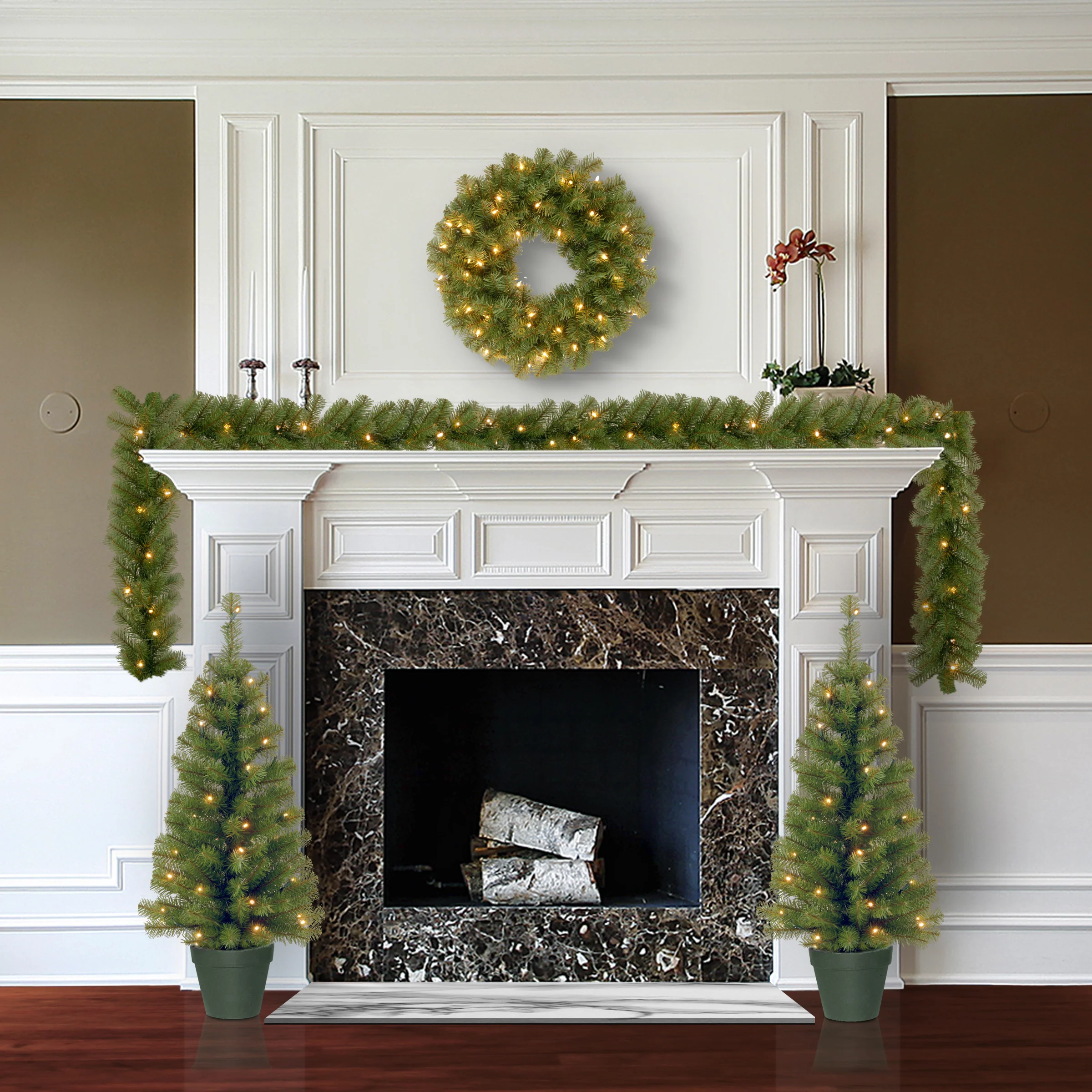 Evergreen Assortment with 2 Entrance Trees, 1 Wreath, 1 Garland - Image 6