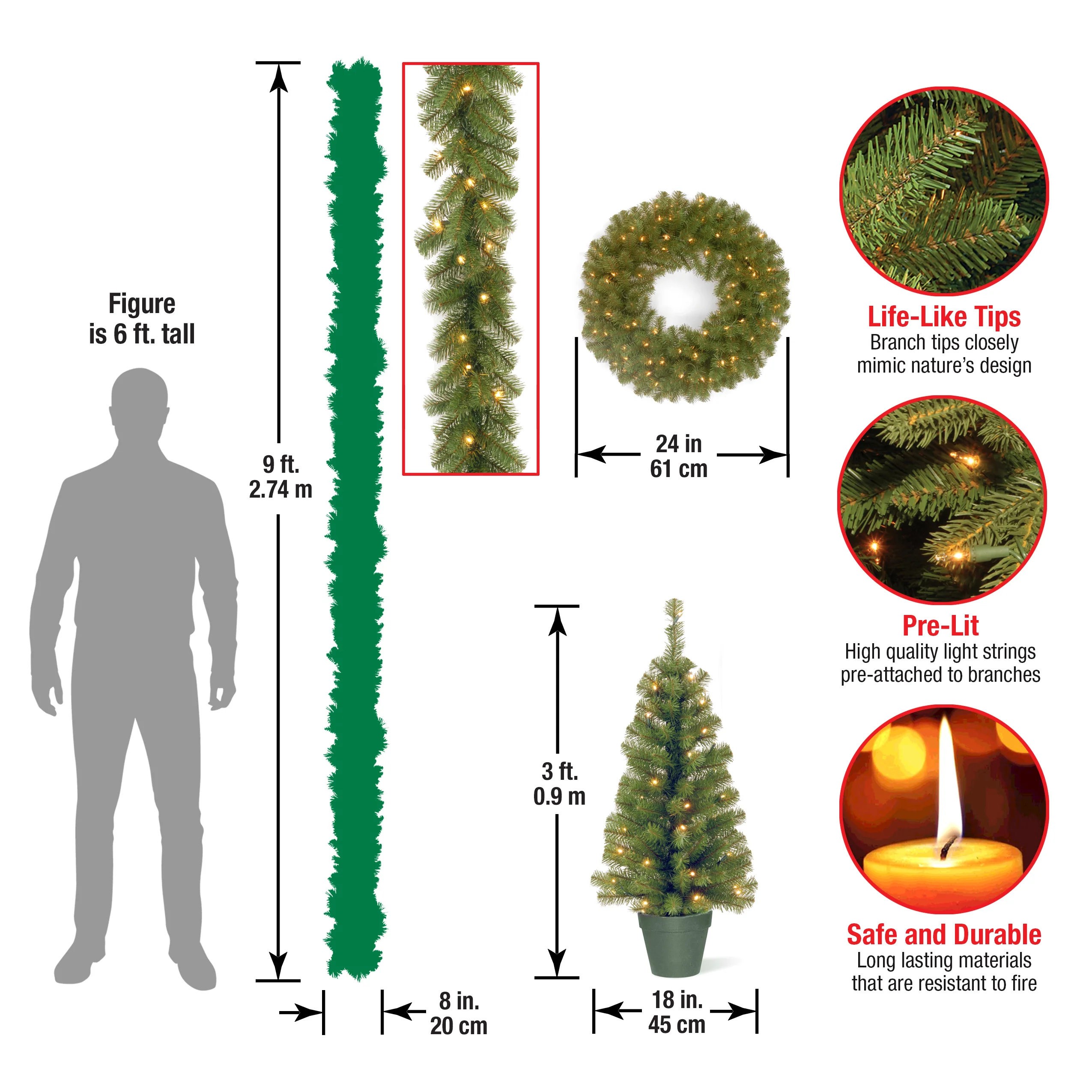 Evergreen Assortment with Battery Operated LED Lights - Image 4