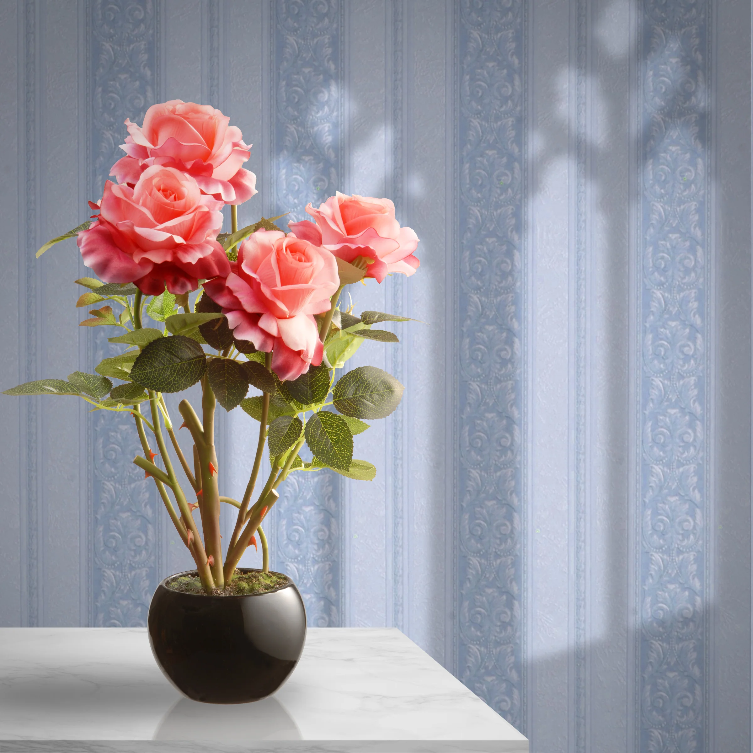17 in. Spring Pink Roses Flower Pot - Image 2