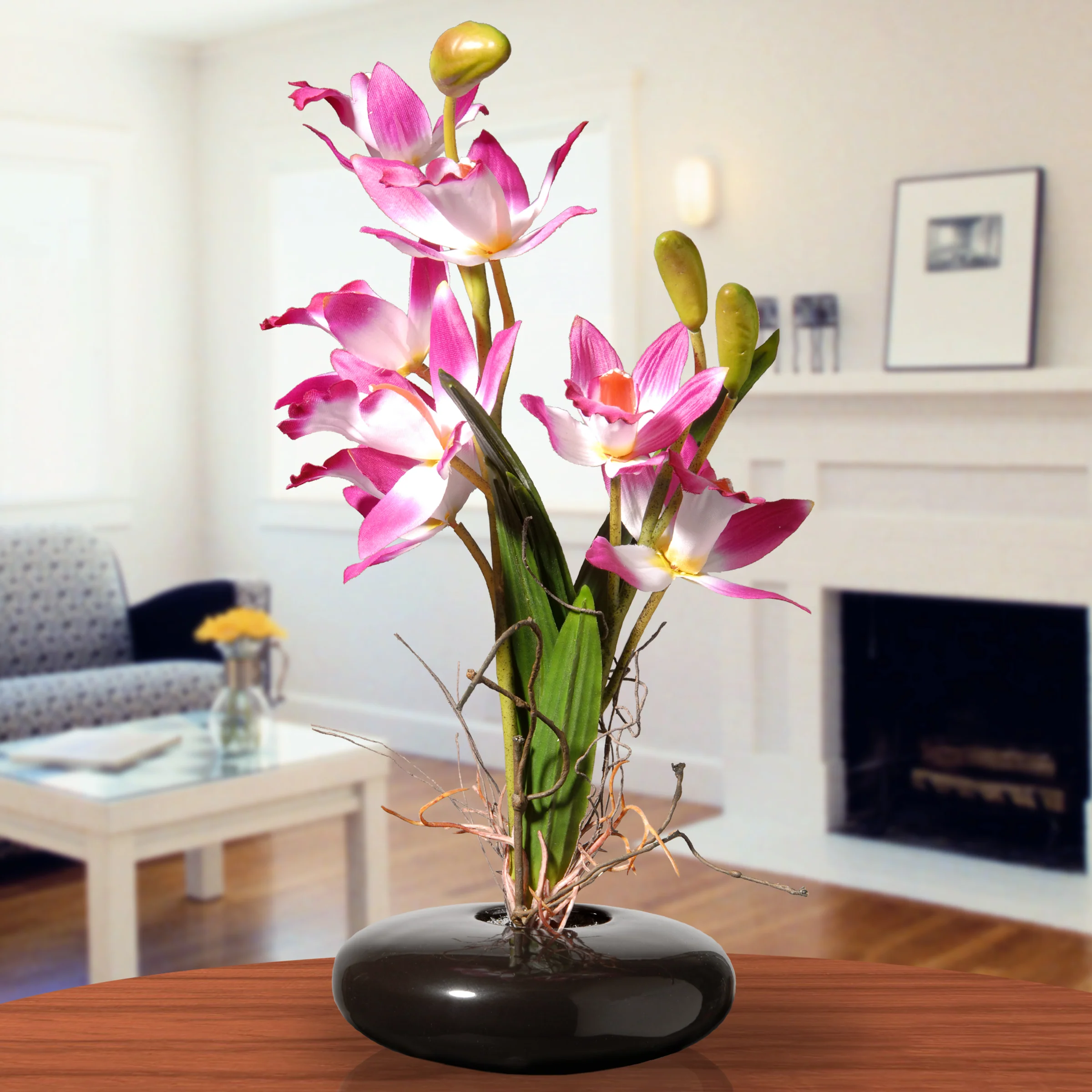 10 in. Spring Pink Orchids Flower Pot - Image 2