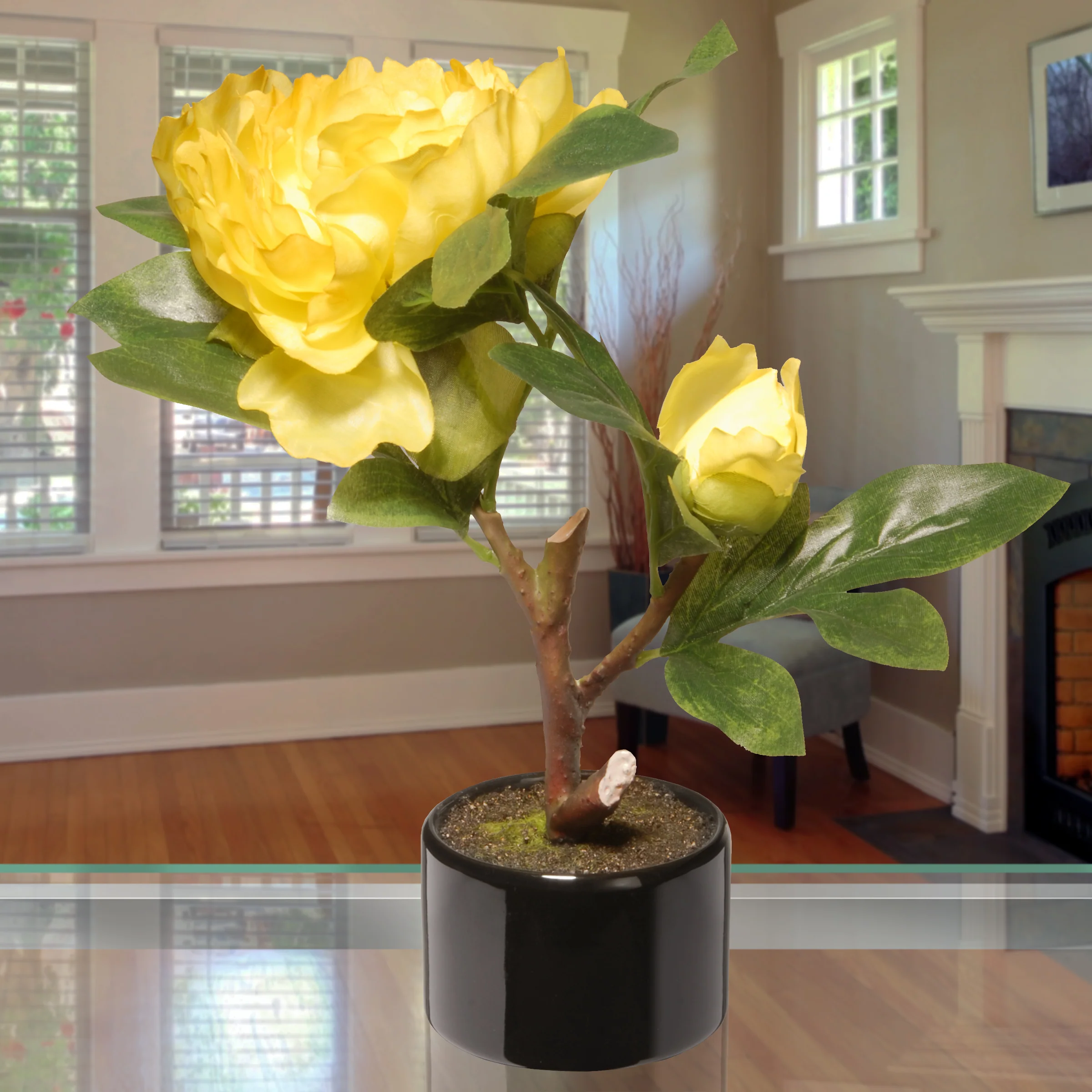 10 in. Spring Yellow Peony Flower Pot - Image 2