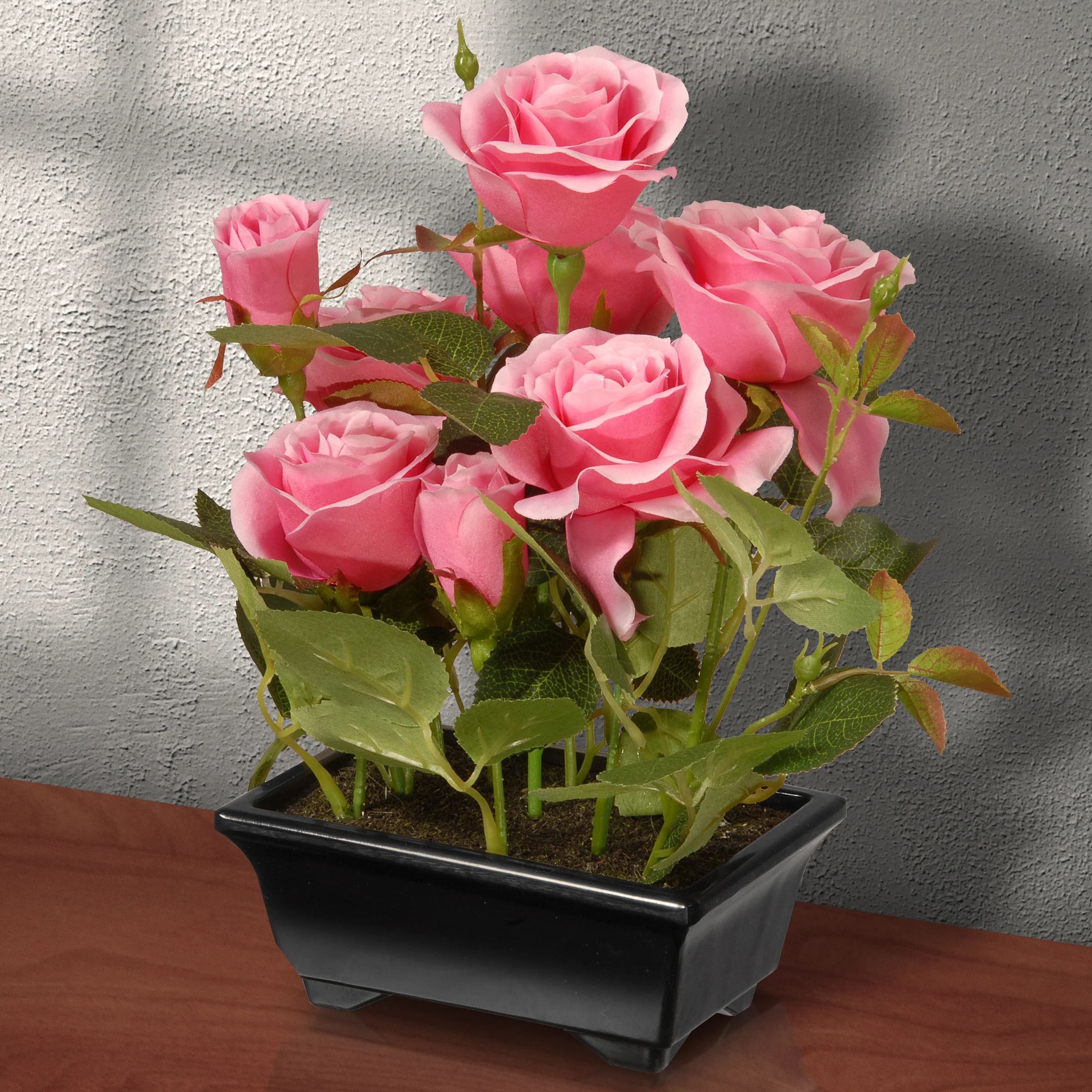10 in. Spring Pink Roses Flower Pot - Image 2