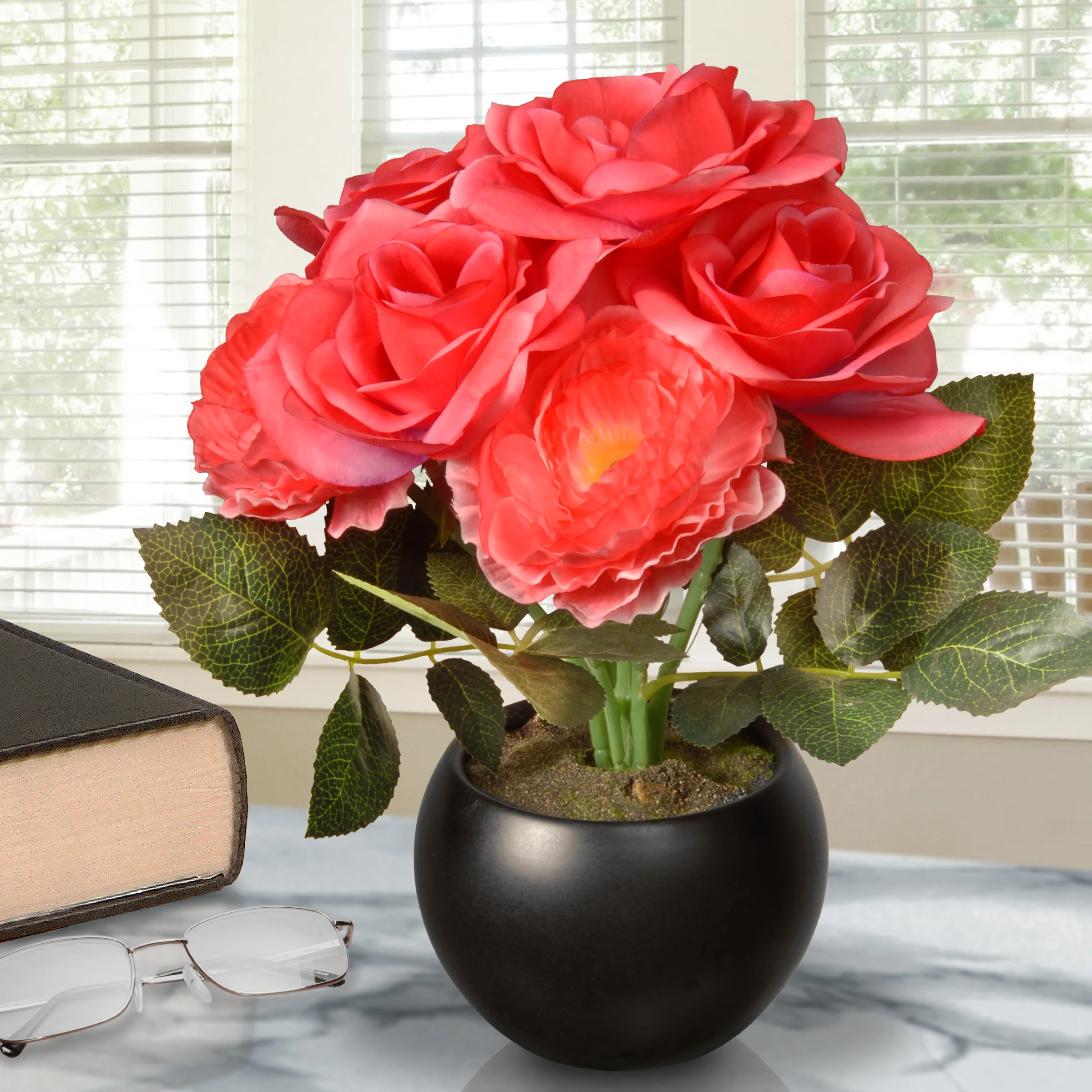 9 in. Spring Pink Roses Flower Pot - Image 2