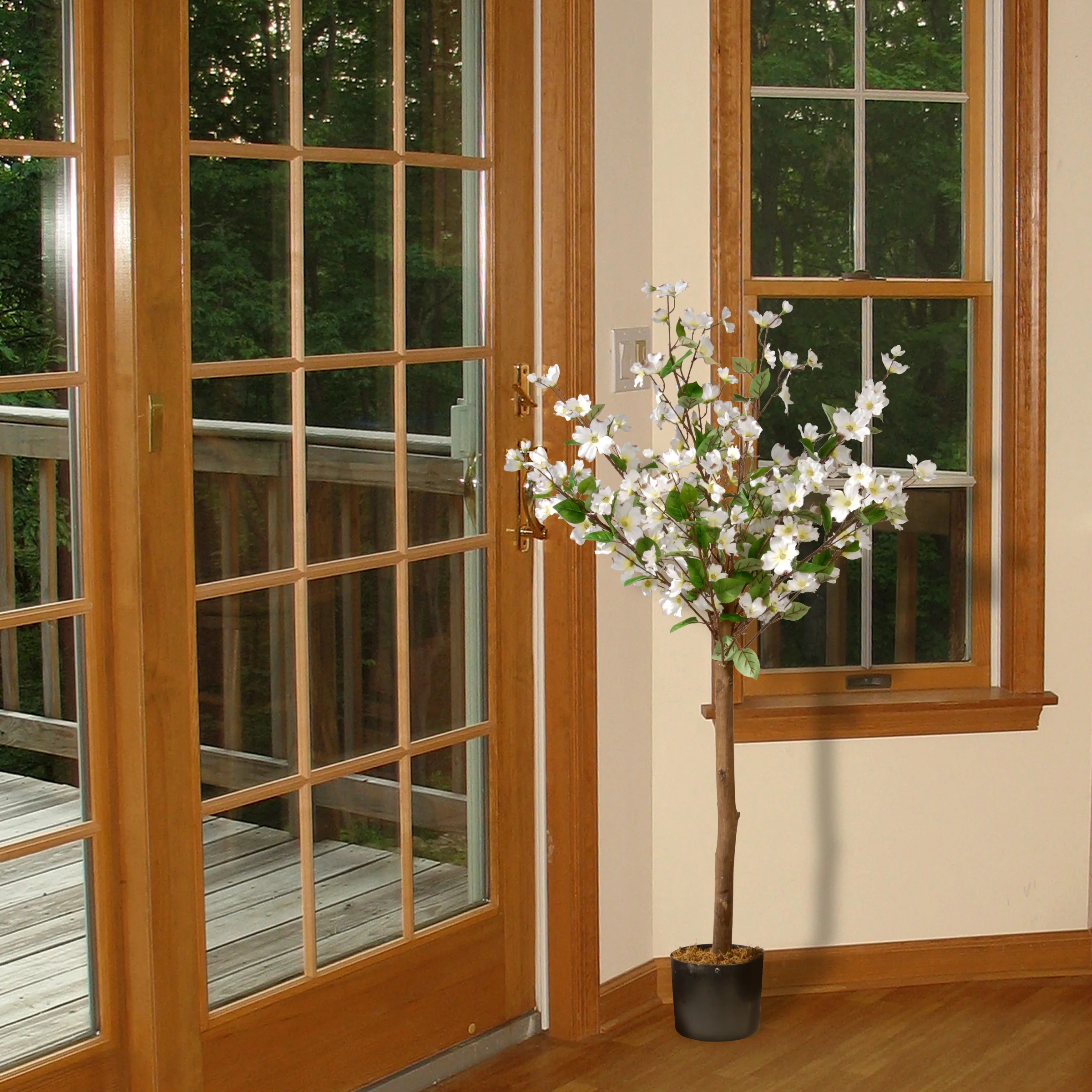 4 ft. Spring Dogwood Potted Tree in a Black Pot - Image 2
