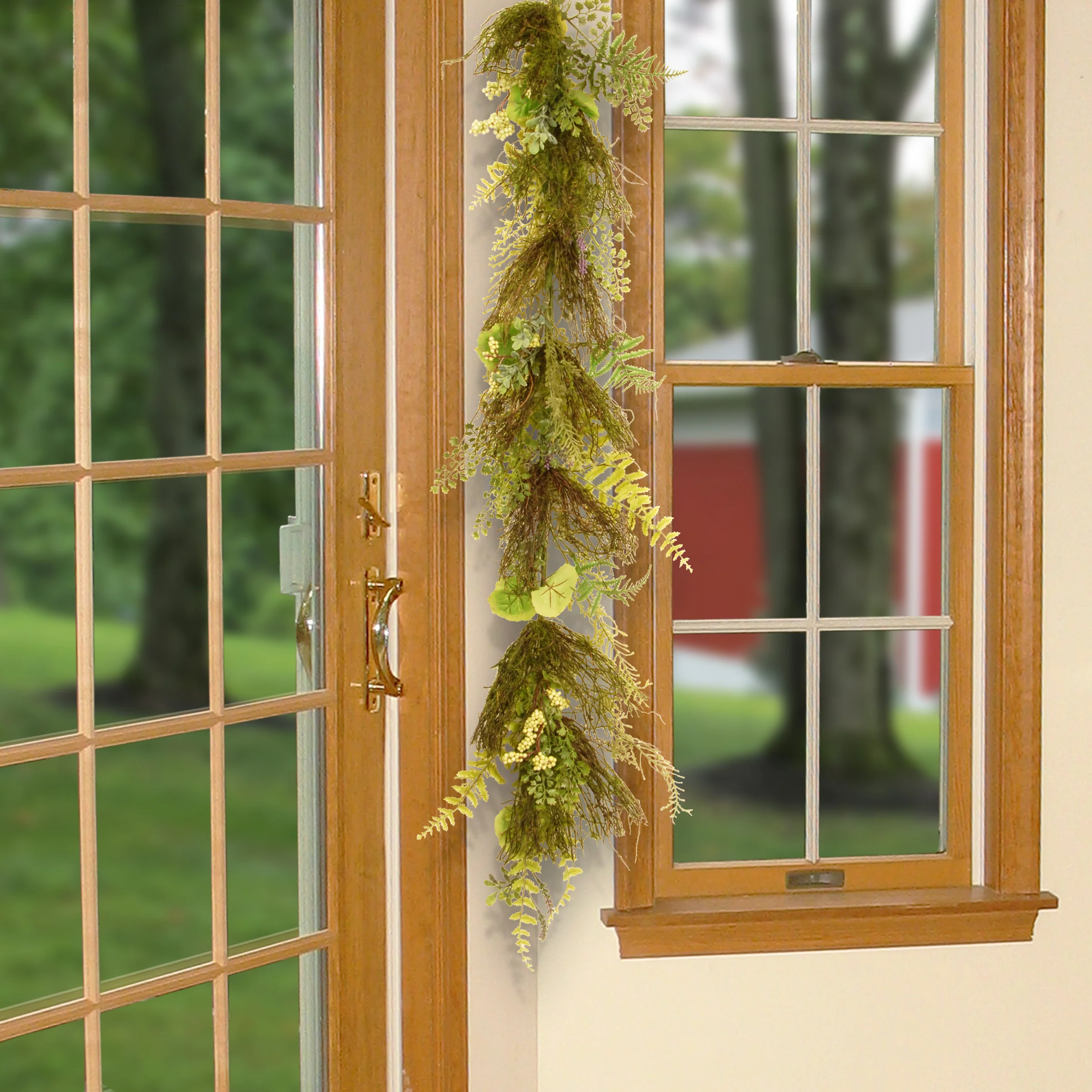 45 in. Spring Garland with Fern Leaves, Lavender, Leafy Greens - Image 2