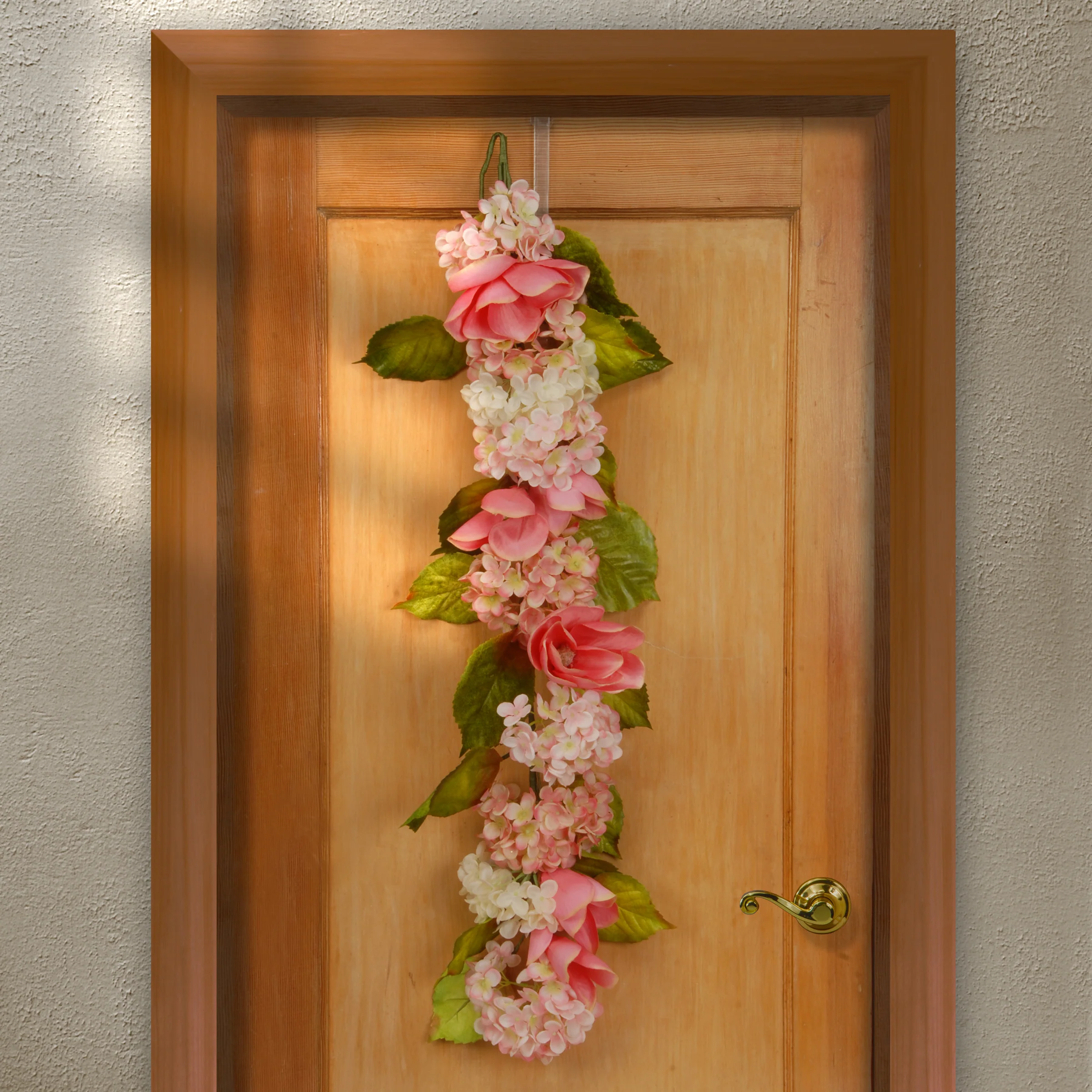 4 ft. Spring Garland with White Hydrangea and Pink Rose Blooms, Leafy Greens - Image 2