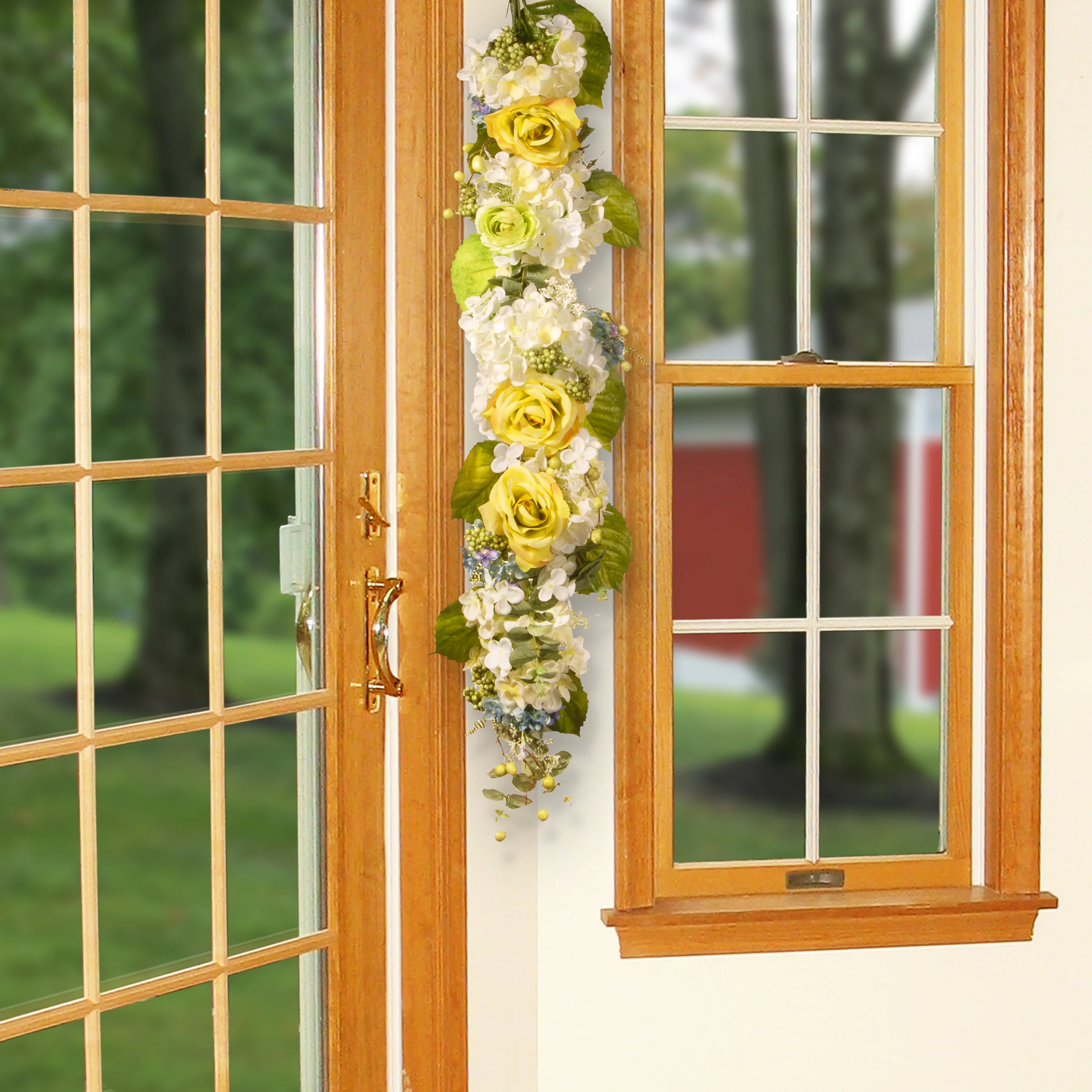 48 in. Spring Floral Wall Décor with  Rose and Hydrangea Blooms, Fern Fond, Berries and Leafy Greens - Image 2