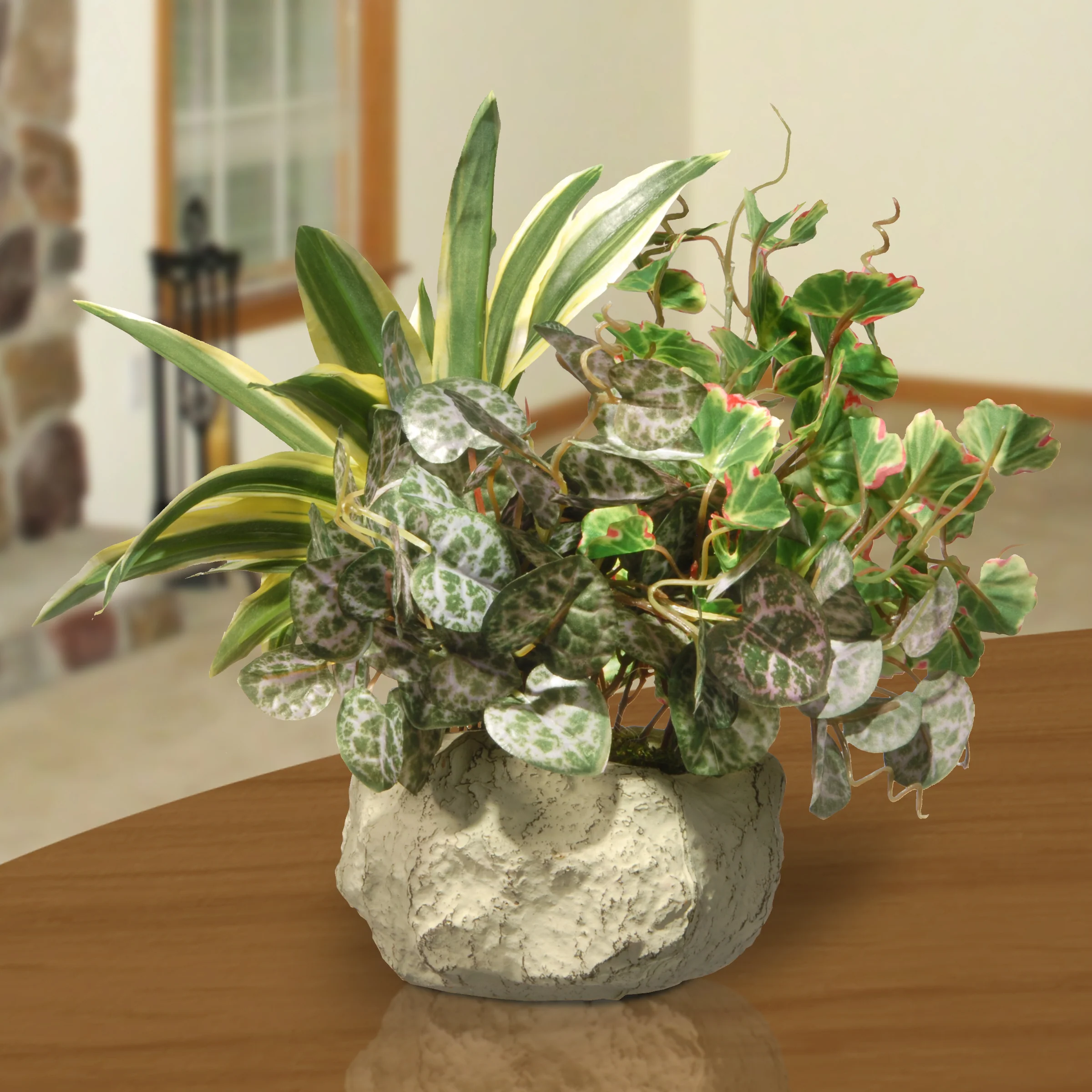 9 in. Spring Ivy and Snake Plant in a Rock Ceramic Pot - Image 2