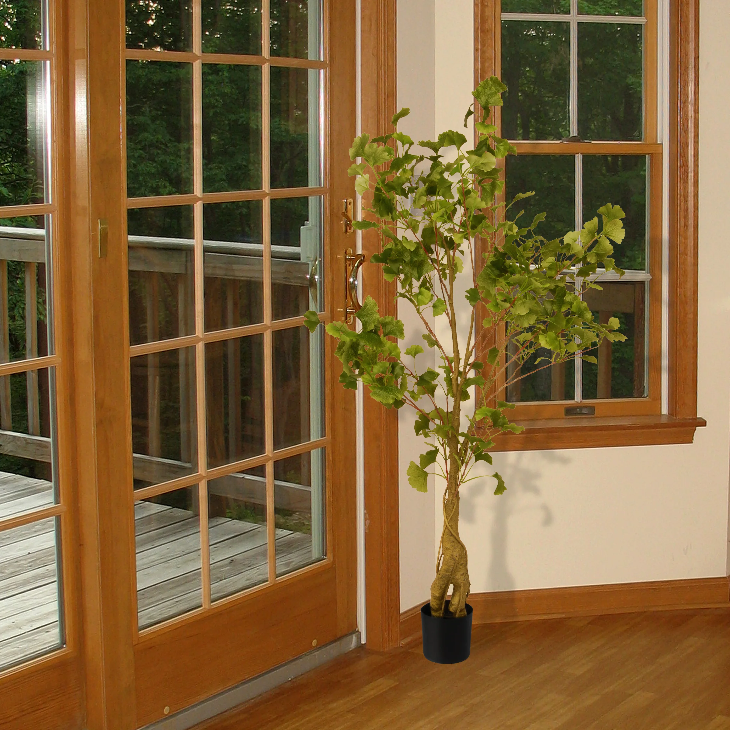4 ft. Gingko Tree Potted Topiary Tree in a Black Pot Base - Image 2