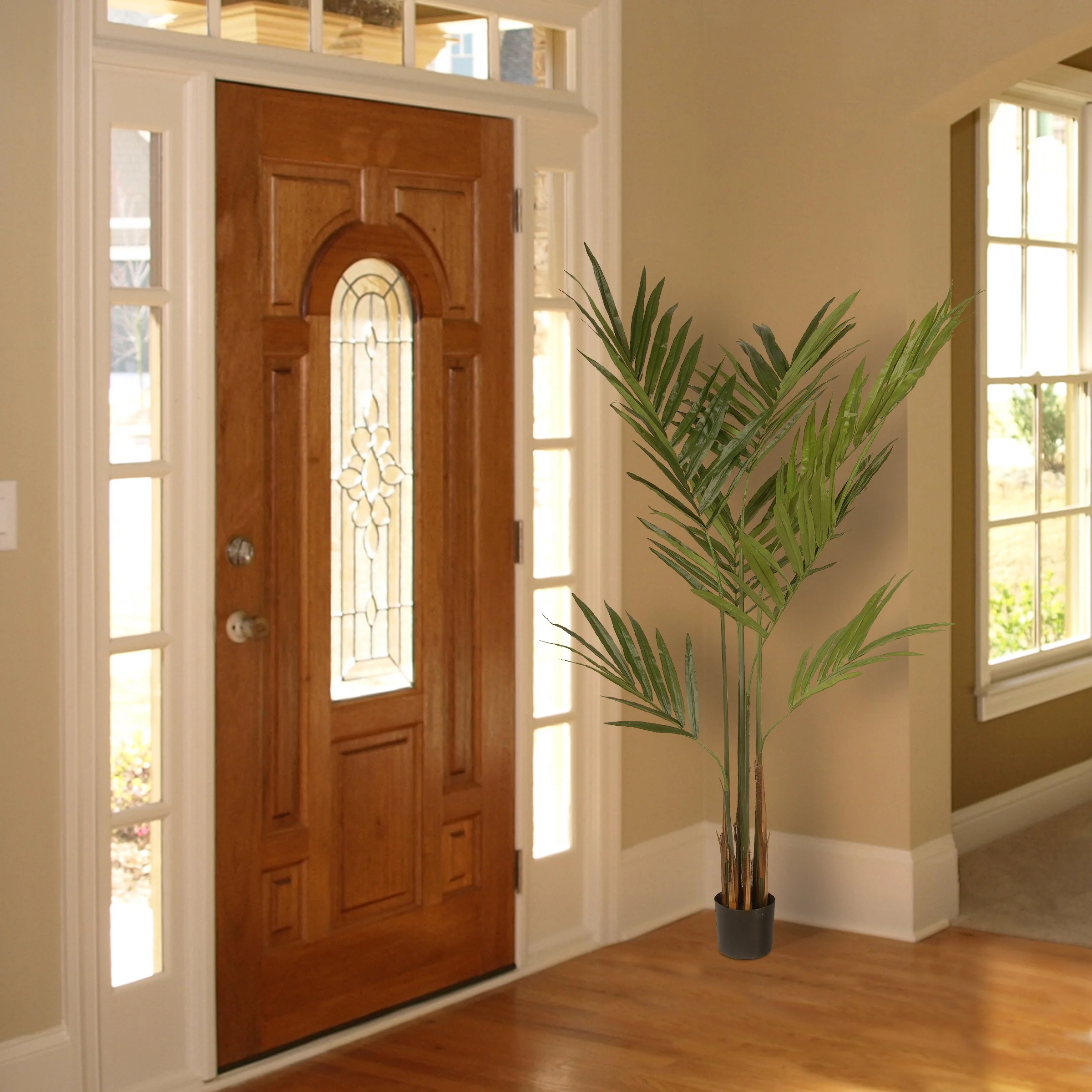 4 ft. Spring Kentia Palm Potted Tree with Leaves, Simulated Soil in a Black Pot - Image 2