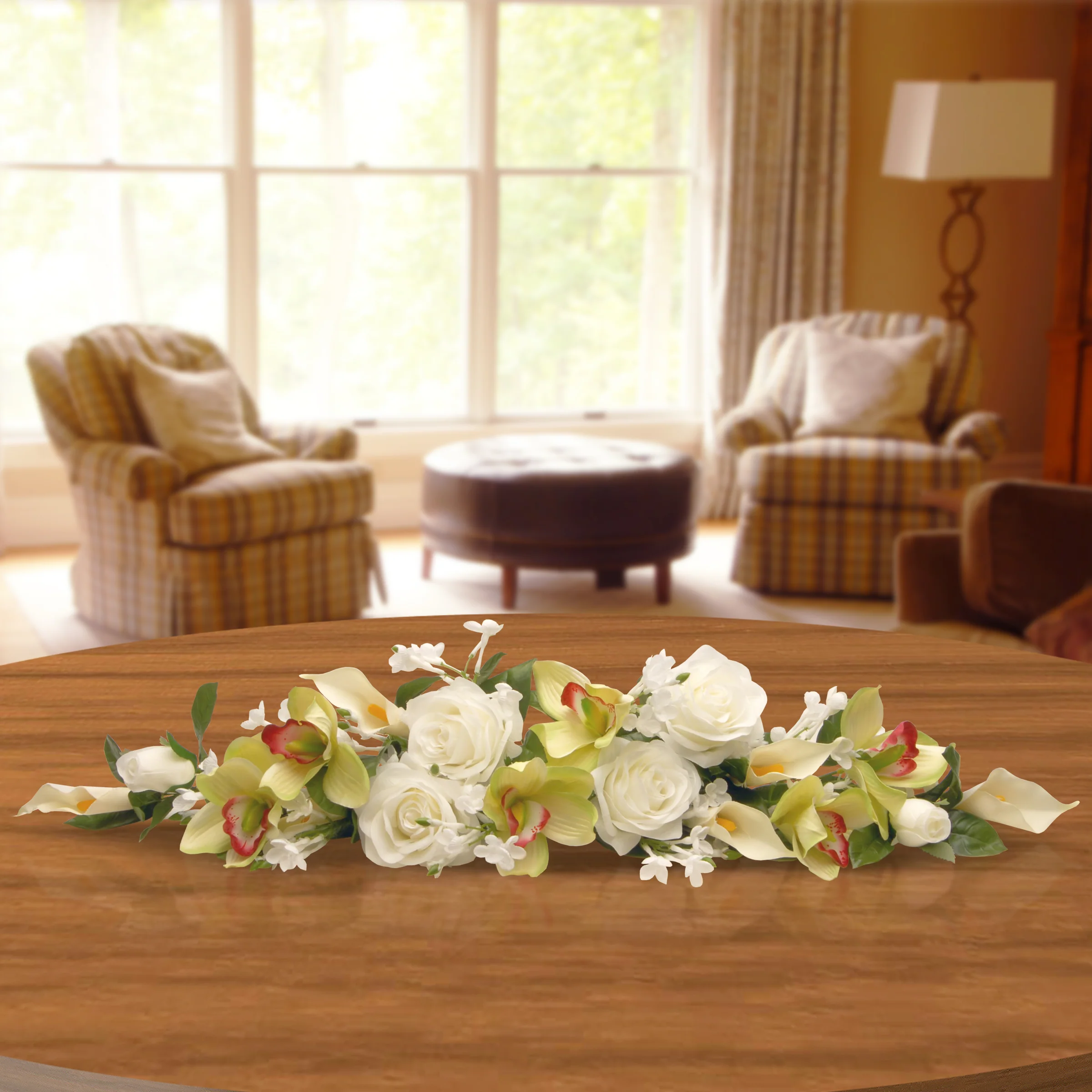 28 in. Spring Table Decoration with Roses, Lilies, Berry Clusters, Leafy Greens - Image 2