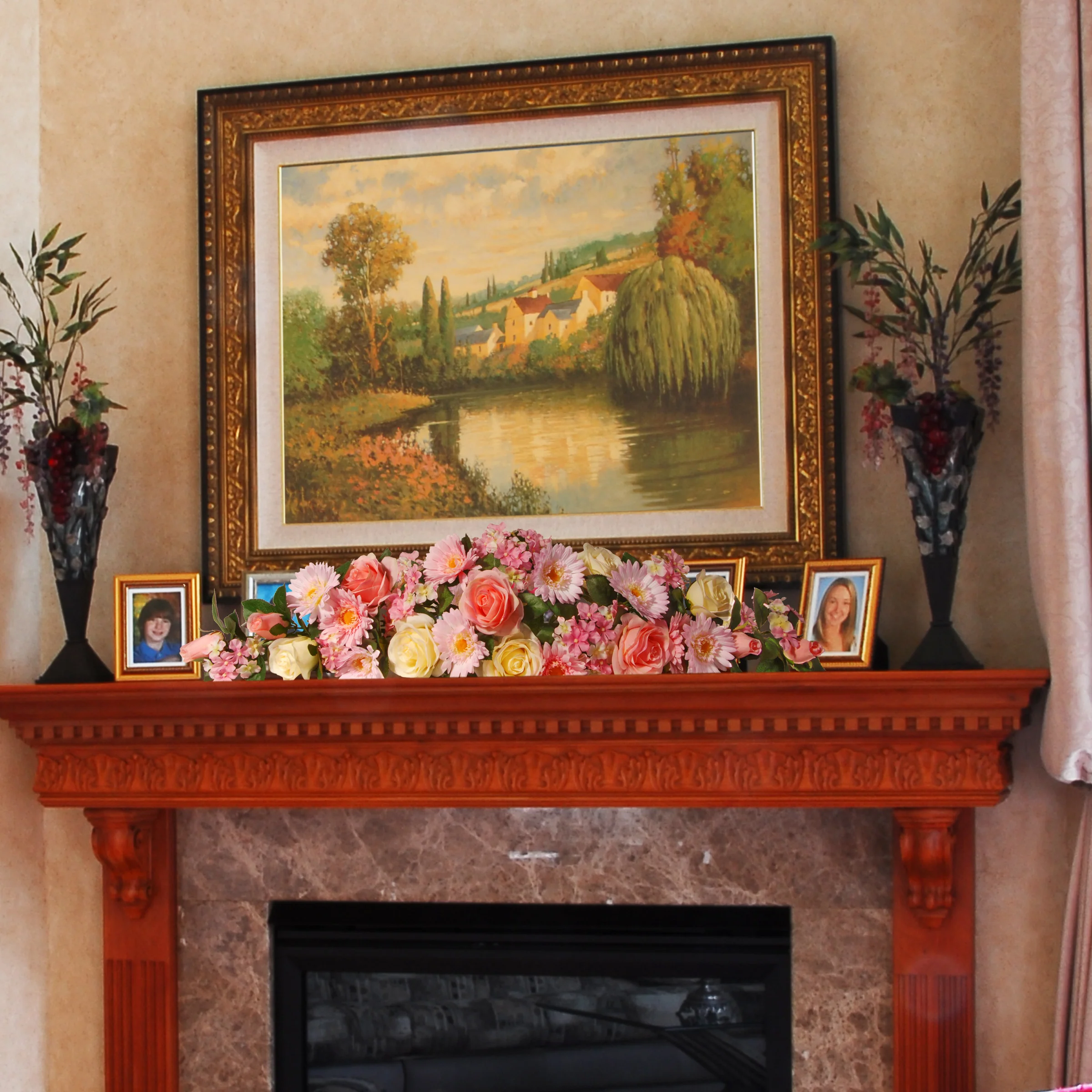 33 in. Spring Floral Table Centerpiece with Roses, Hydrangeas, Leafy Greens - Image 2