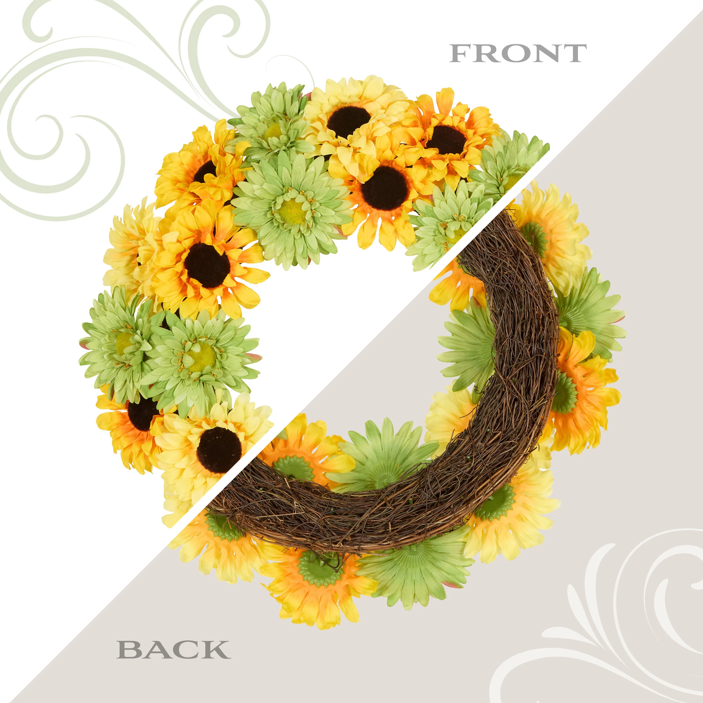 19 in. Spring Garden Accents Yellow Cosmos Wreath with Yellow and Green Sunflowers - Image 4