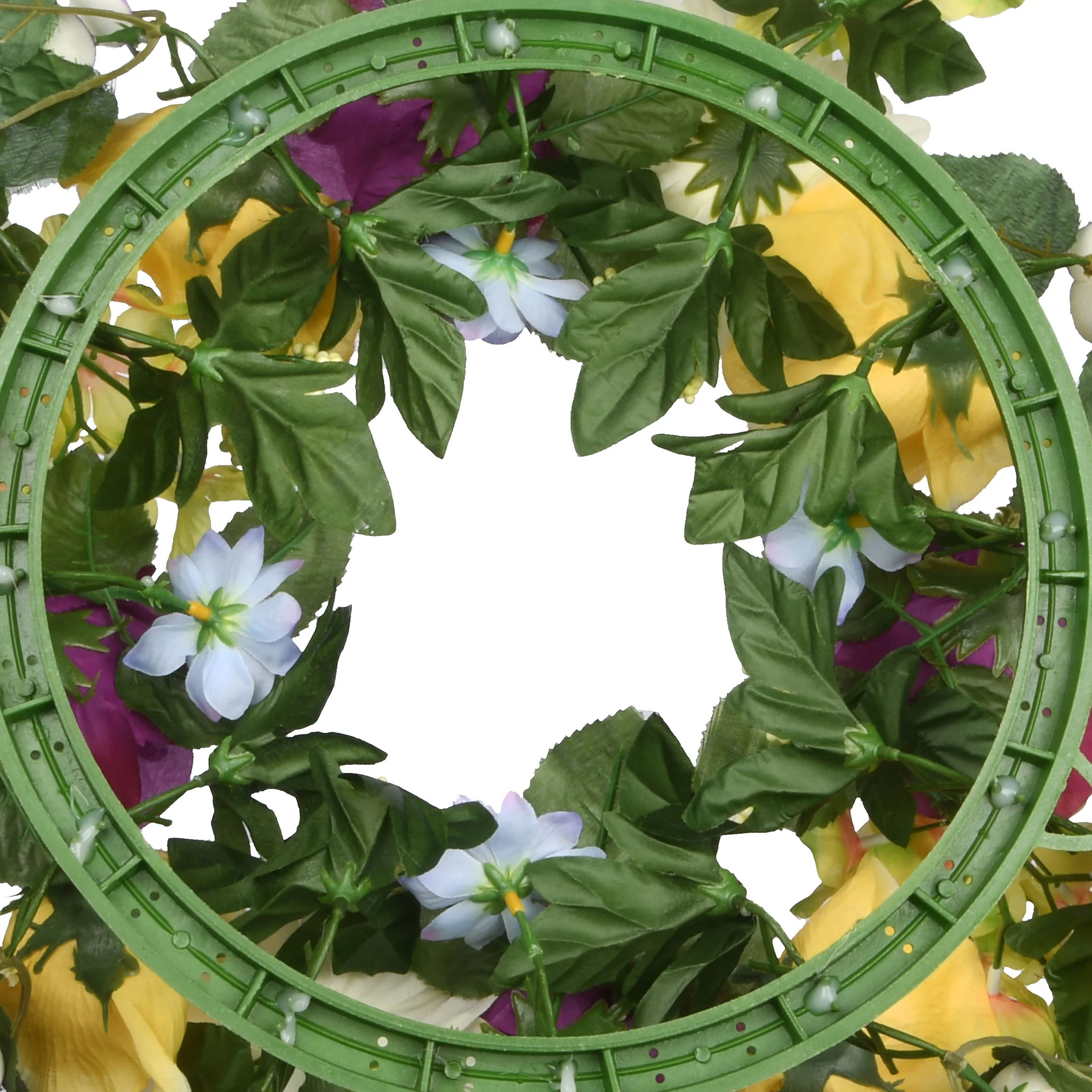 18 in. Spring Wreath with Colorful Daisies, Hydrangeas, Roses, Leafy Greens - Image 3